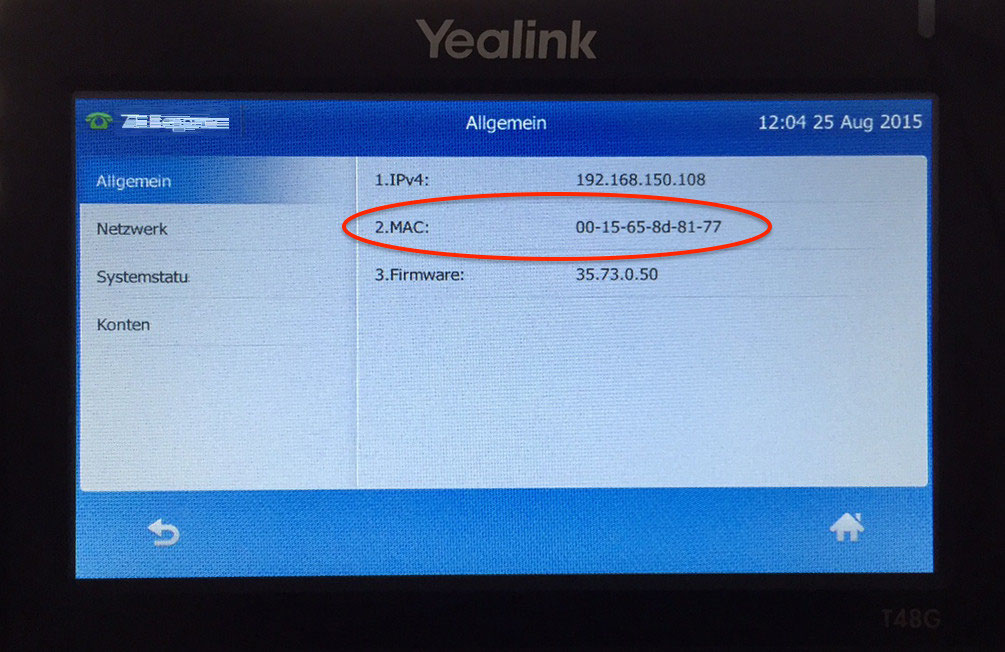 Wo finde ich die MAC Adresse meines Yealink Telefons ? macphone.de STARFACE in der Cloud Wo finde ich die MAC Adresse meines Yealink Telefons ? macphone.de STARFACE in der Cloud