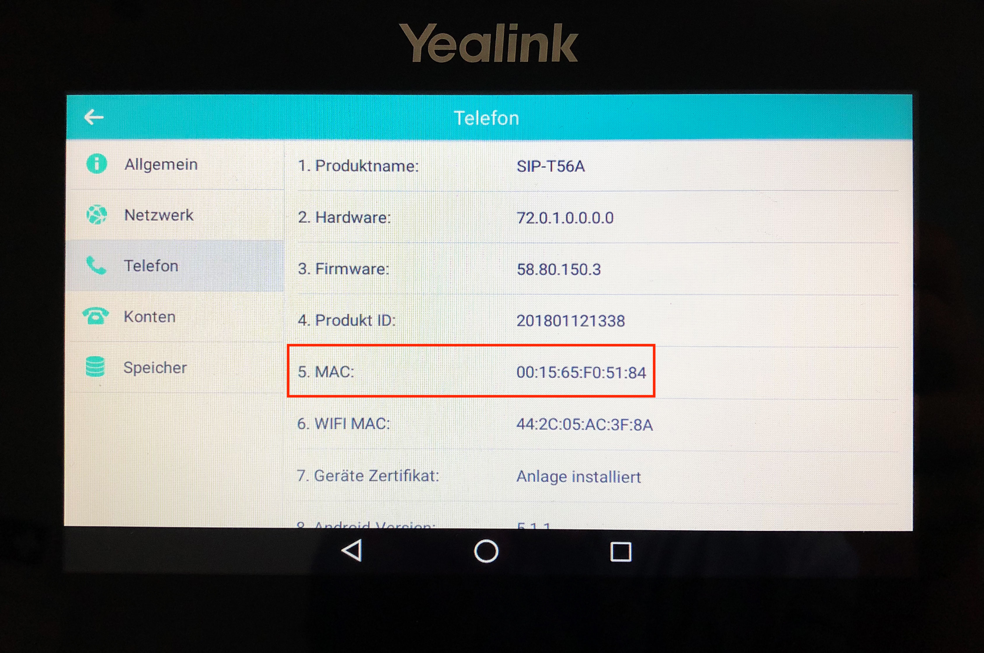 Wo finde ich die MAC Adresse meines Yealink Telefons ? macphone.de STARFACE in der Cloud Wo finde ich die MAC Adresse meines Yealink Telefons ? macphone.de STARFACE in der Cloud