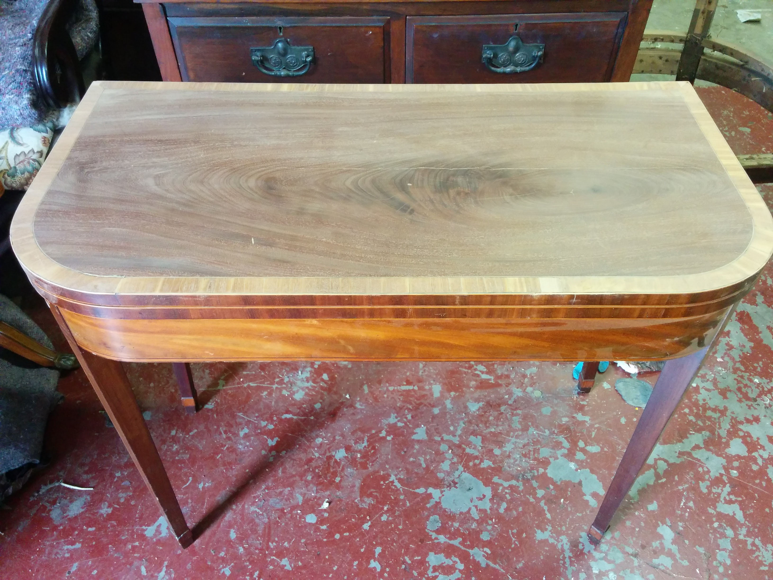Furniture restoration Regency, mahogany and satinwood crossbanded card