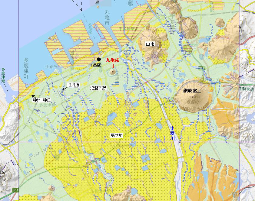 讃岐国 丸亀藩 - 全国史跡巡りと地形地図