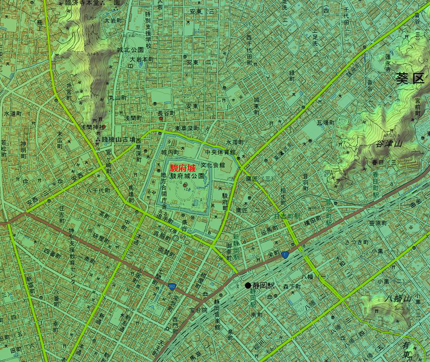 駿河国 駿府藩(静岡藩) - 全国史跡巡りと地形地図 駿河国 駿府藩(静岡藩) - 全国史跡巡りと地形地図
