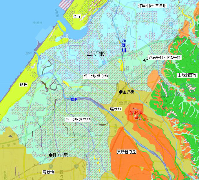 加賀国 加賀 金沢 藩 全国史跡巡りと地形地図