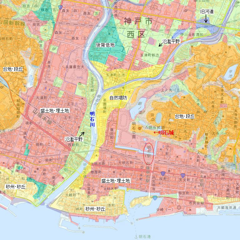 播磨国 明石藩 全国史跡巡りと地形地図