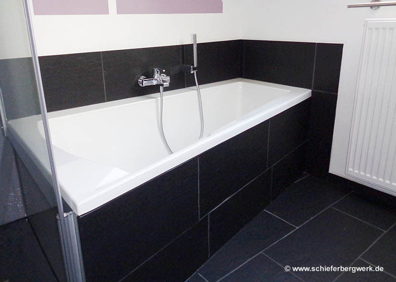 Fliesen aus Schiefer. Bodenfliesen, Wandfliesen, Duschfliesen