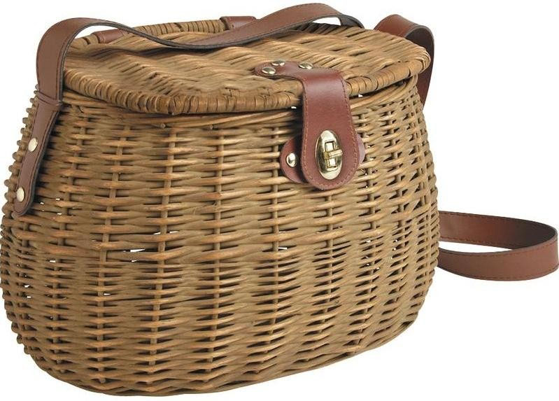 Ancien Panier De Pêche Créel En Osier Avec Sangle, Vintage Pour La Mouche