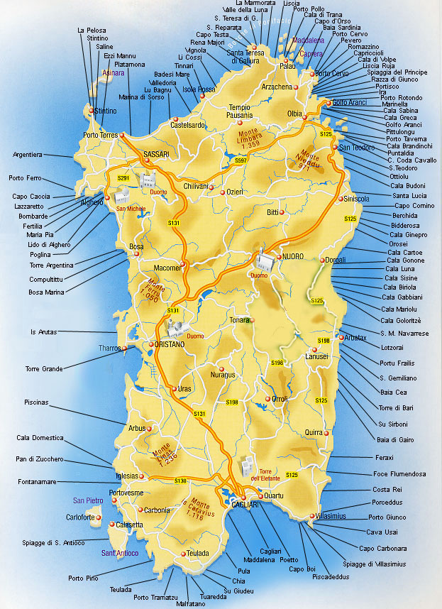 Tutte le spiagge della Sardegna, mappa dettagliata. - Pianeta Alghero