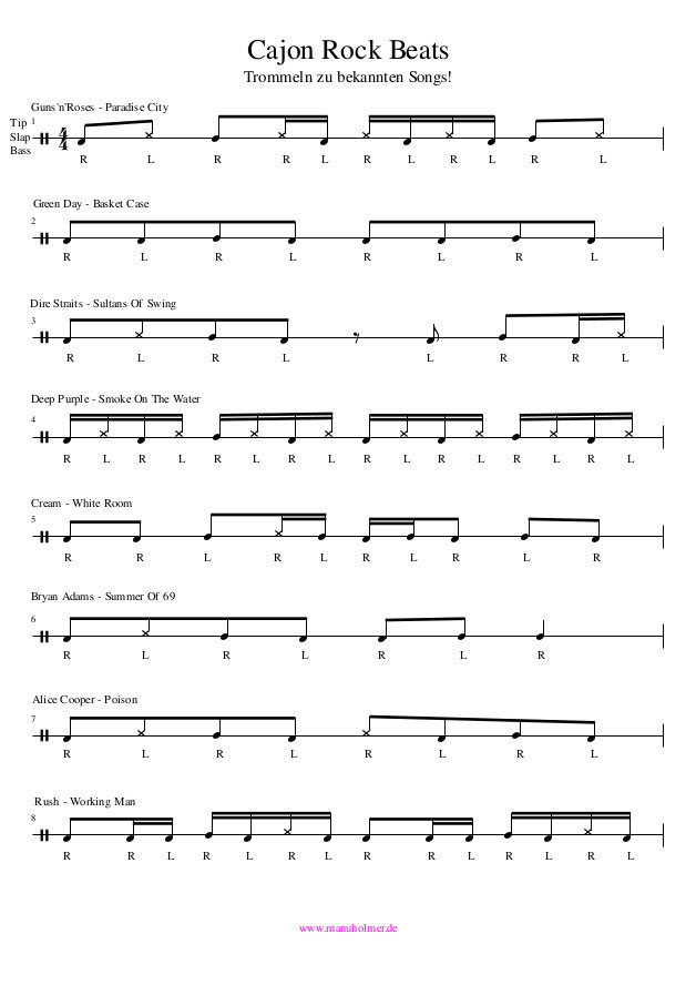 Cajon Rock Beats PDF Sammlung (Freebies) Manu Holmer Schlagzeug