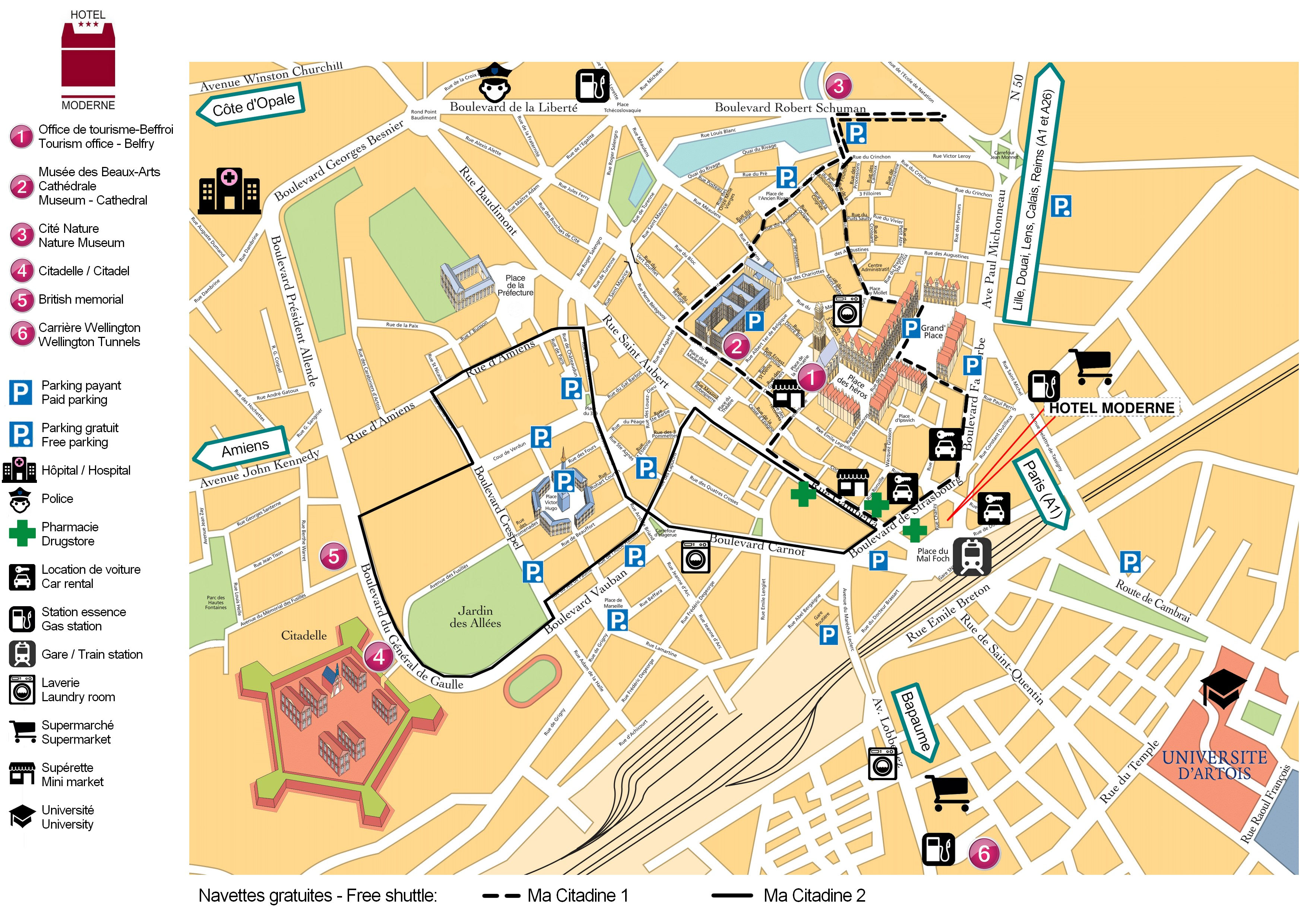 Arras map and access hotel Arras, Arras hotel Moderne