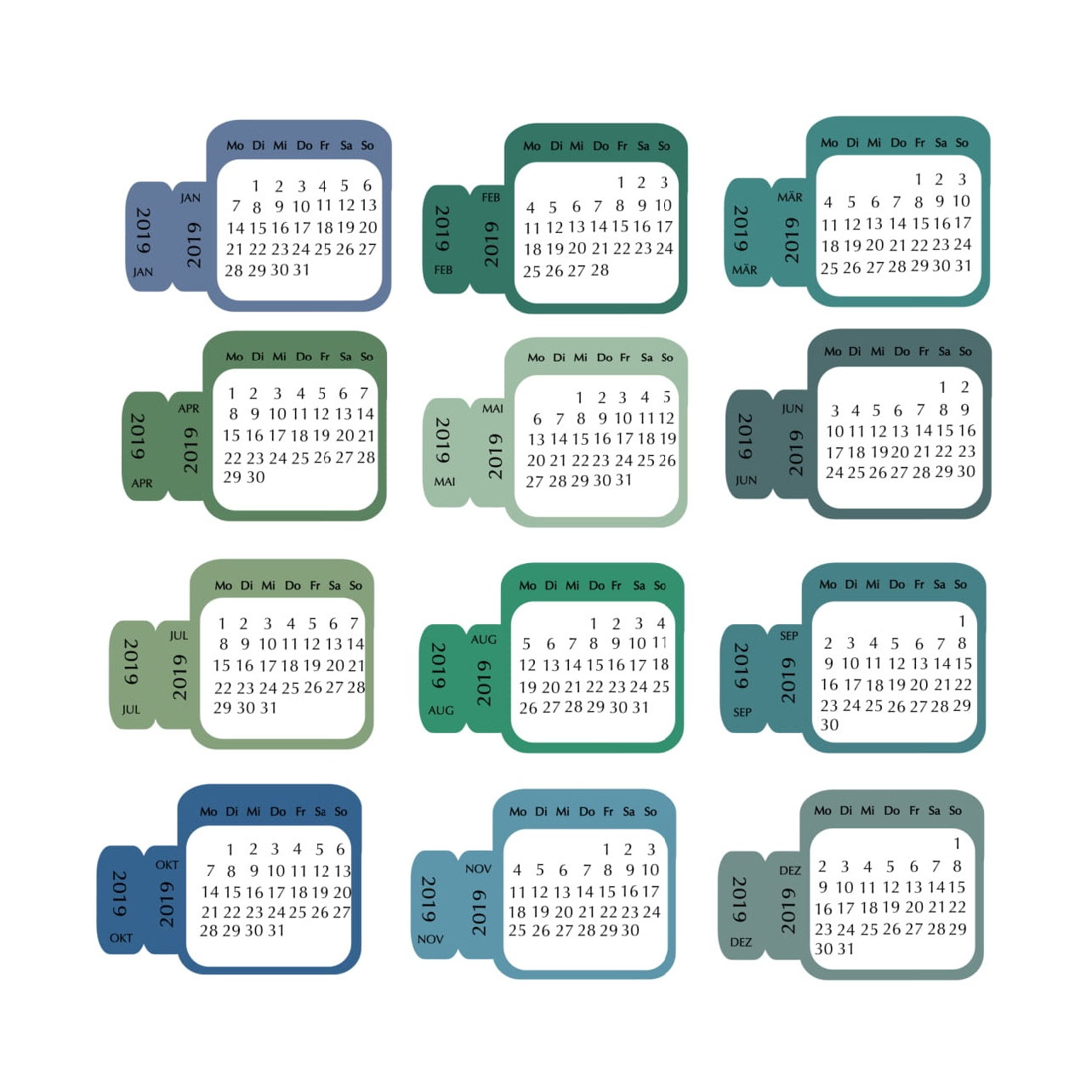 Kalender Index Tabs für 2019 Kreativ Kurier