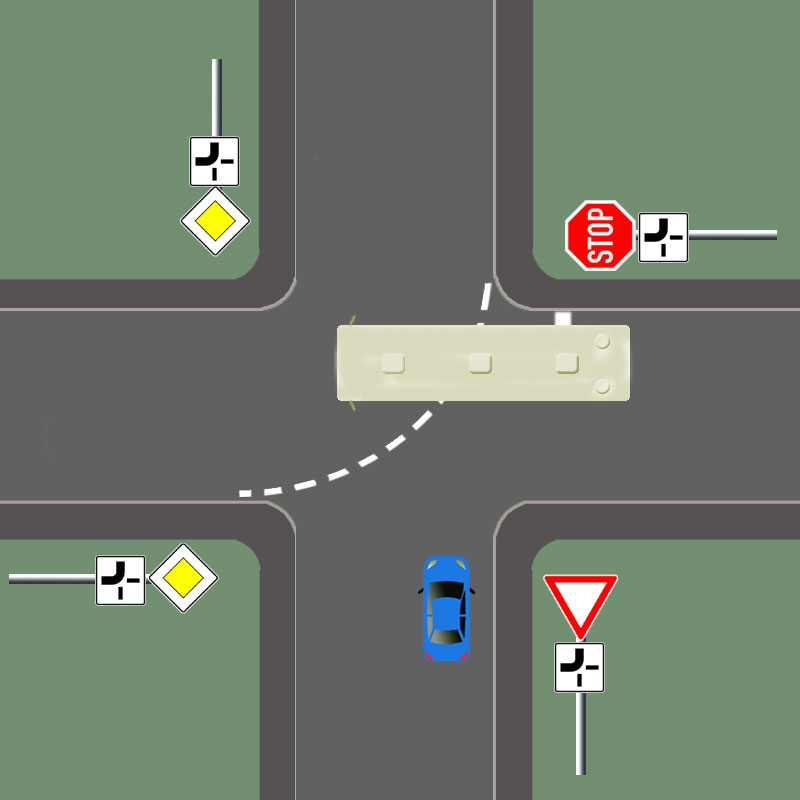 Vorfahrt Übungsaufgabe 4 Führerschein sicher bestehen. Hilfe und Unterstützung beim Lernen für