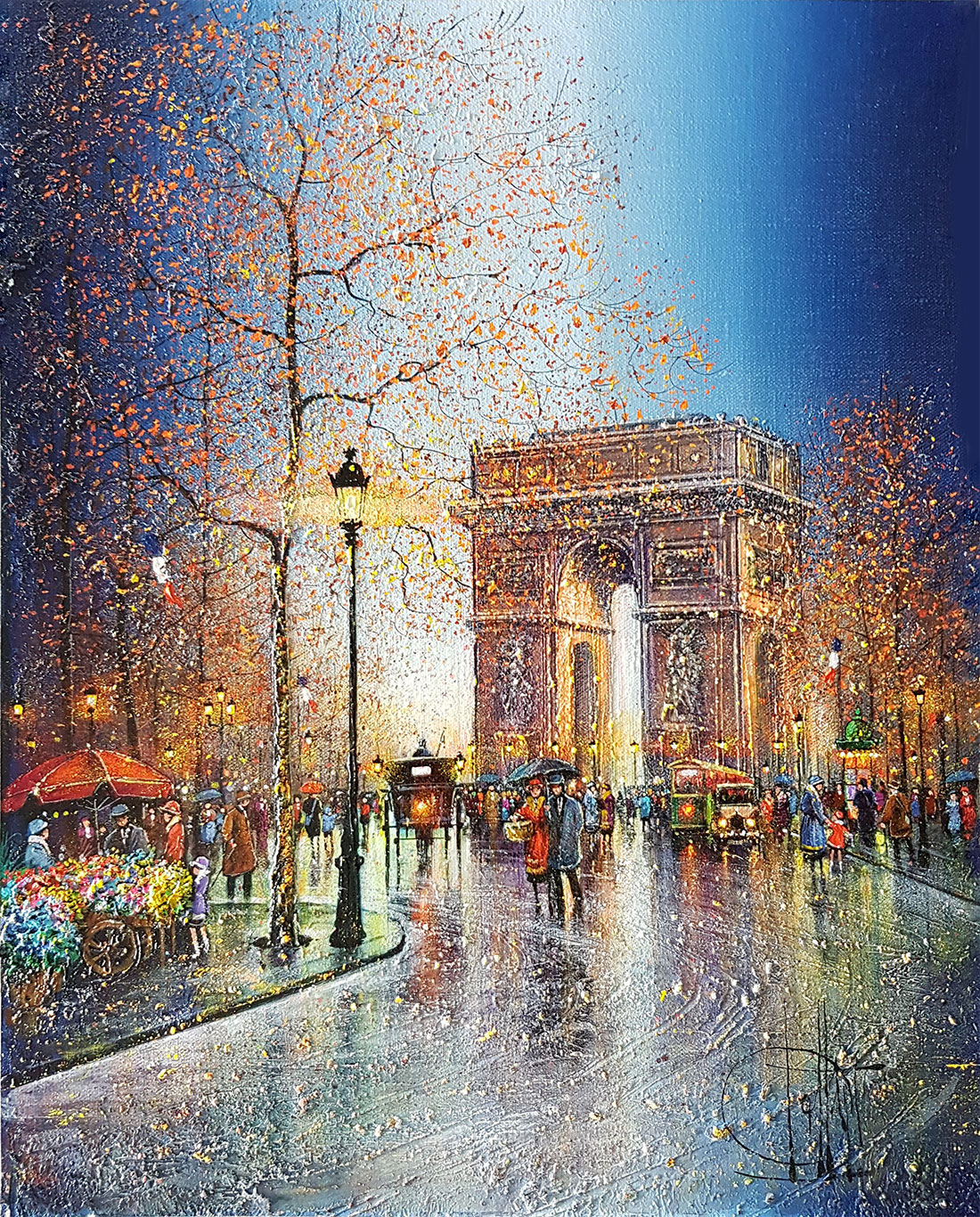 夜のパリ、凱旋門 - Official Website Artist painter 【Guy DESSAPT