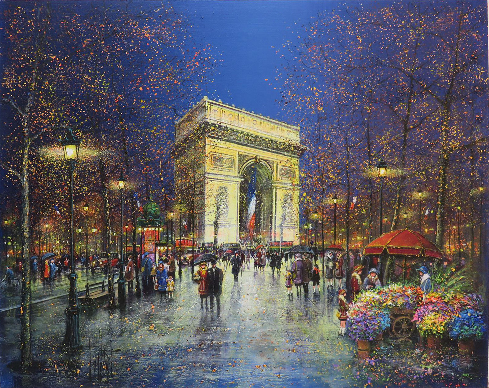 夜のパリ、凱旋門 - Official Website Artist painter 【Guy DESSAPT