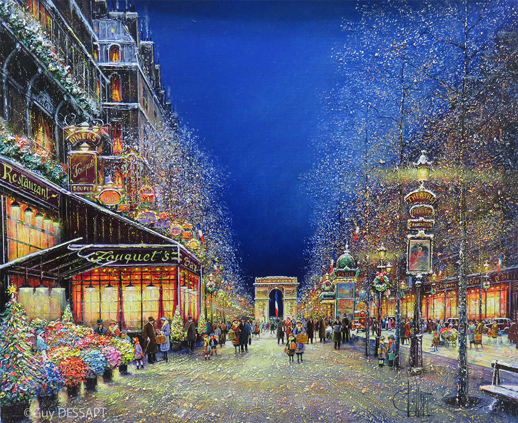 油絵、シャンゼリゼ通り(パリ) フランス購入☆油彩画 パリの風景