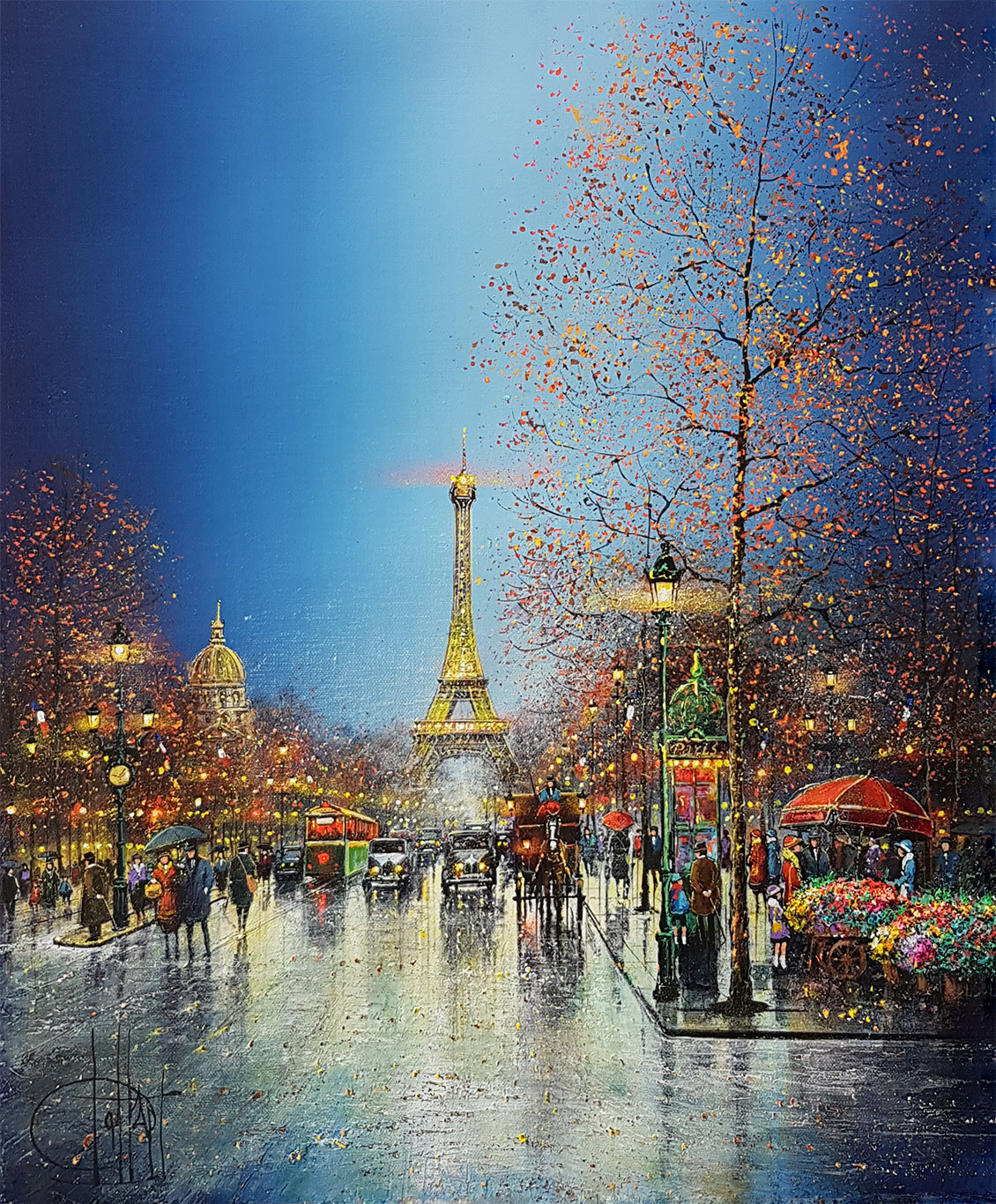 夜のパリ、エッフェル塔 - Official Website Artist painter 【Guy