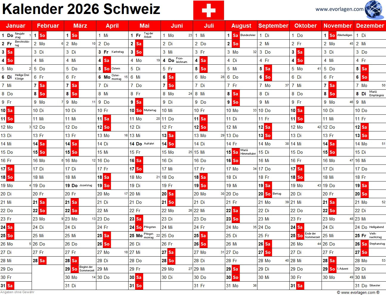 Kalender 2026 - evorlagen