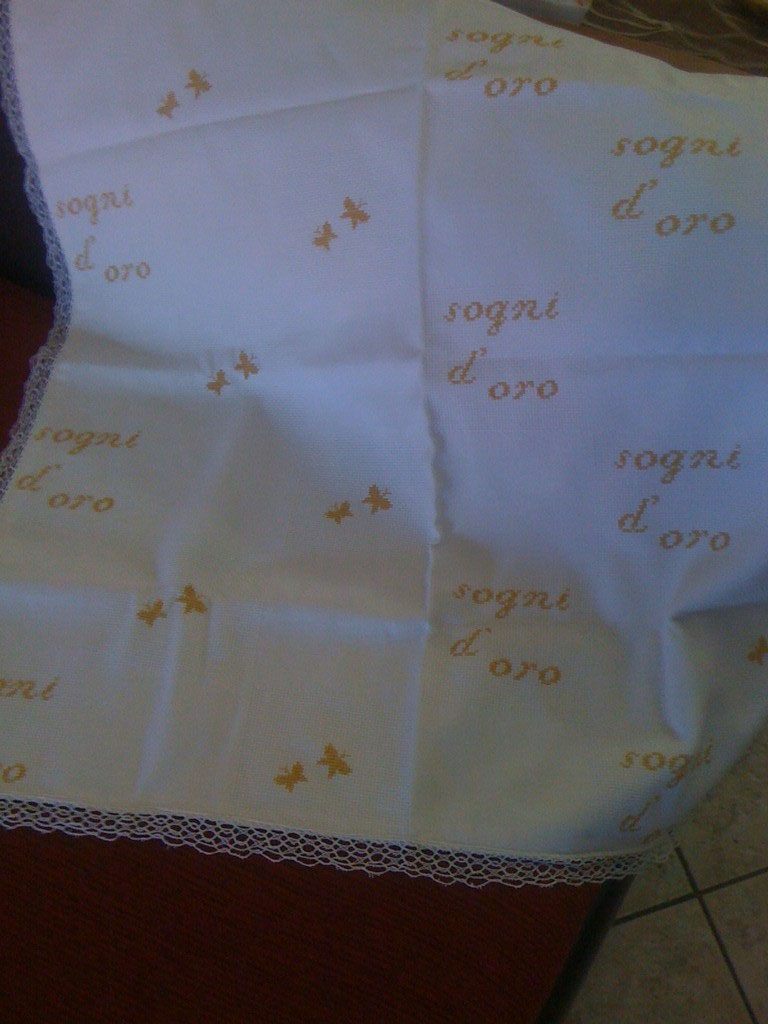 Copertina E Lenzuolino Puro Lino Ricami Lavori A Mano