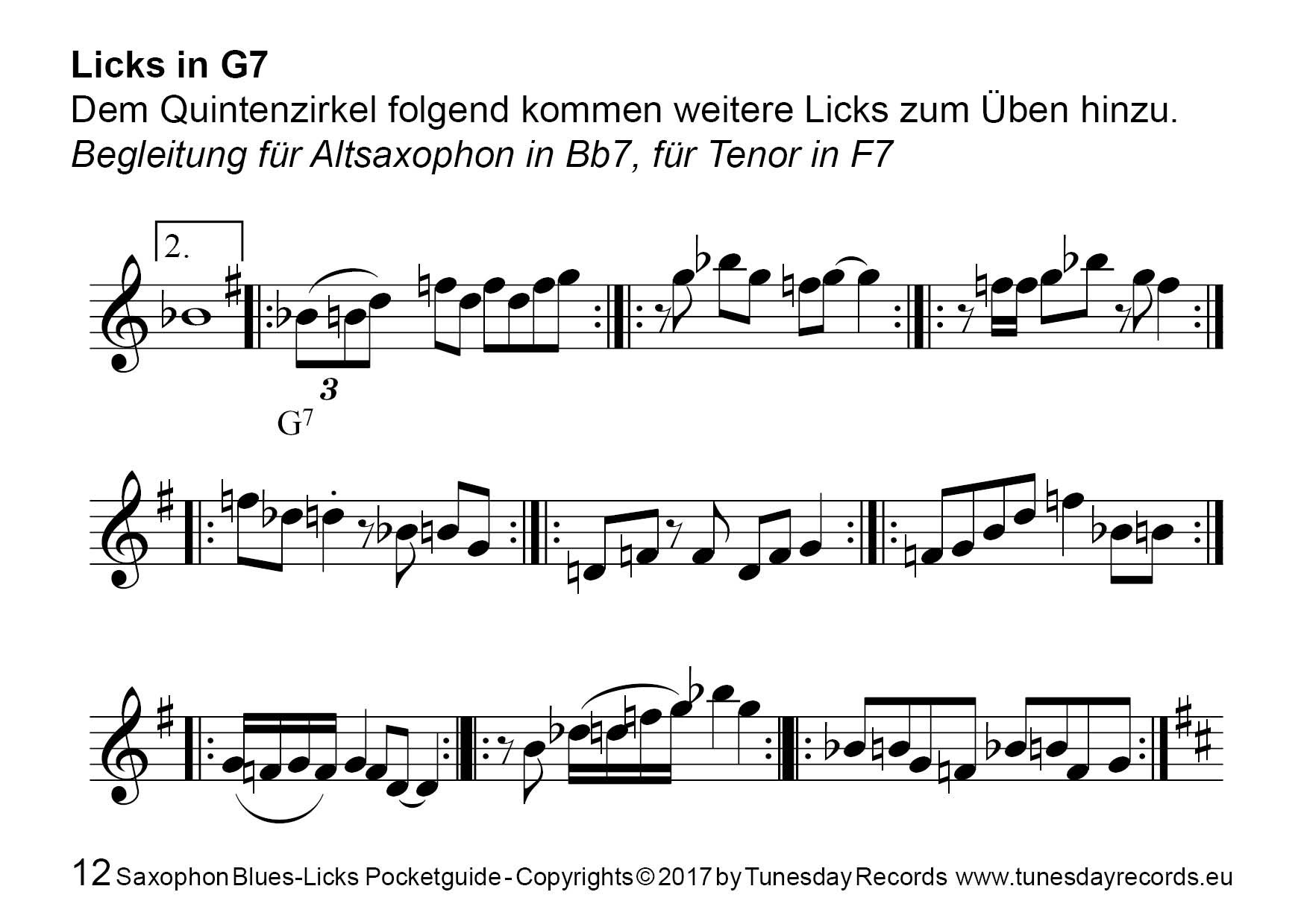 Saxophon BluesLicks (Pocketguide mit MP3Download) Tunesday Records