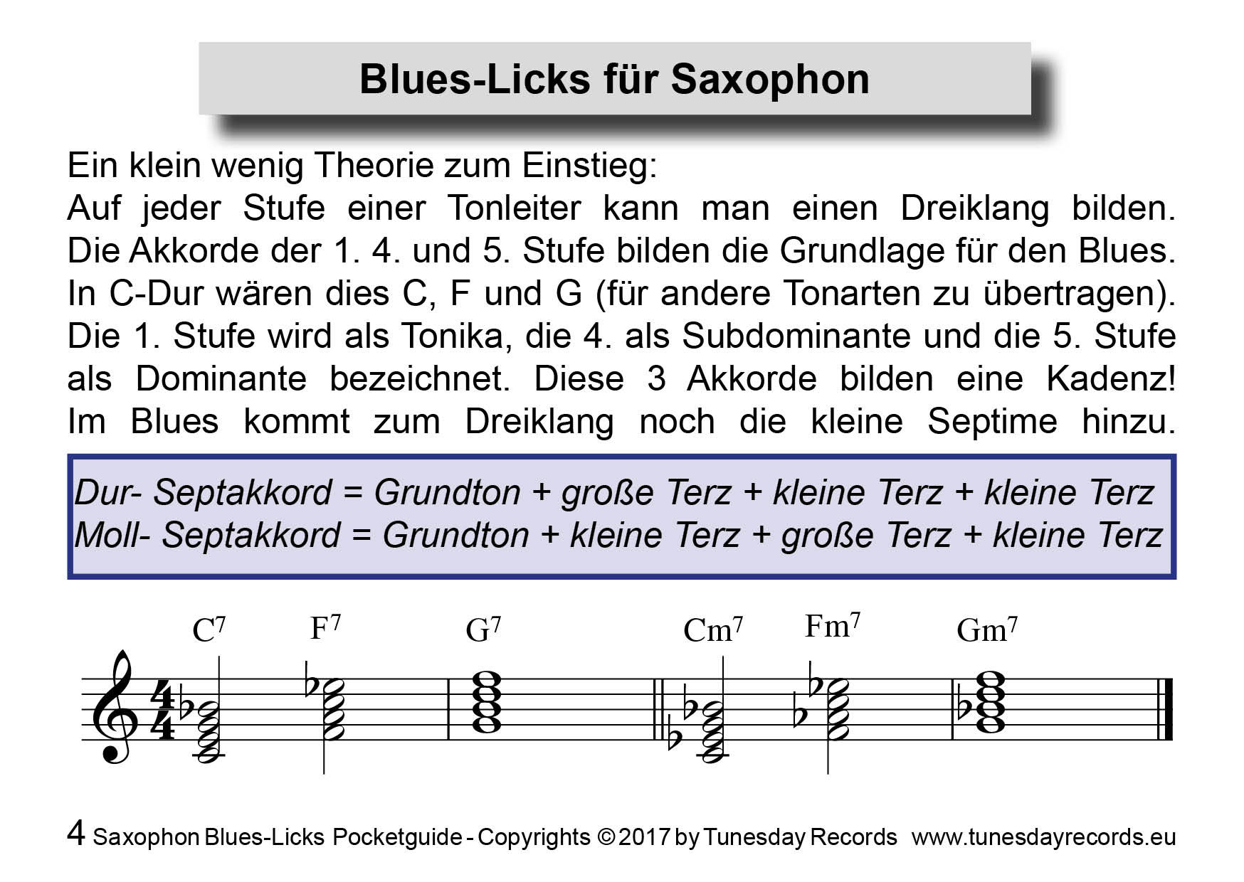 Saxophon BluesLicks (Pocketguide mit MP3Download) Tunesday Records