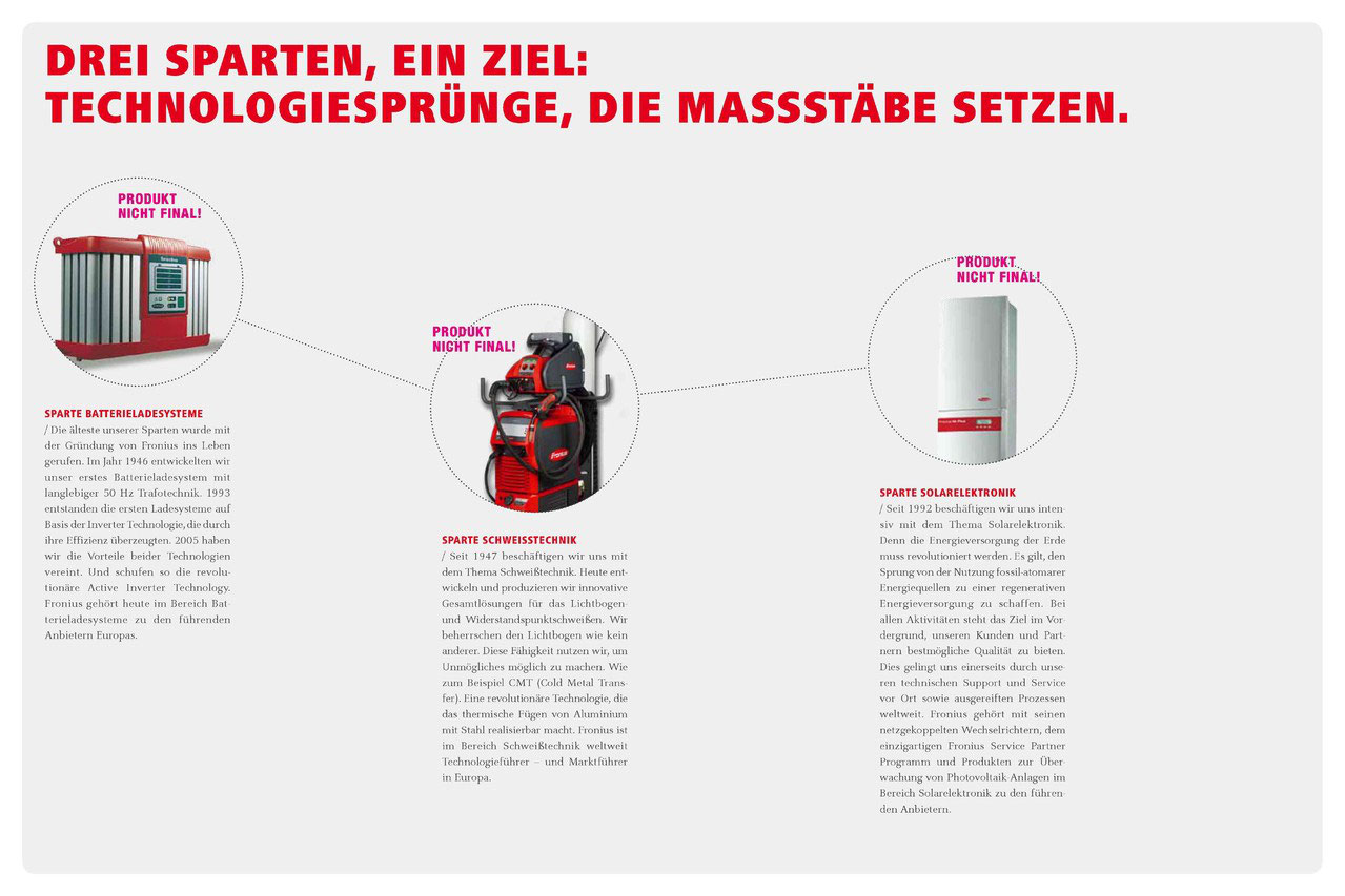 fronius ist ein hervorragendes beispiel wie man mit frischen ideen und unbeirrbarer innovationskraft den wettbewerb weltweit erfolgreich hinter sich lsst - Imagebroschure Beispiele fronius ist ein hervorragendes beispiel wie man mit frischen ideen und unbeirrbarer innovationskraft den wettbewerb weltweit erfolgreich hinter sich lsst - Imagebroschure Beispiele