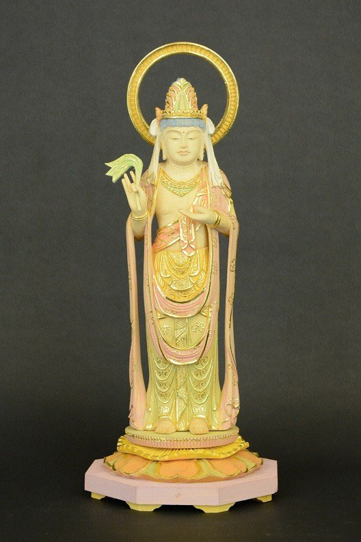 楊柳観音 桧淡彩切金 荷葉座 割寸5寸 - Web Shop 浄光