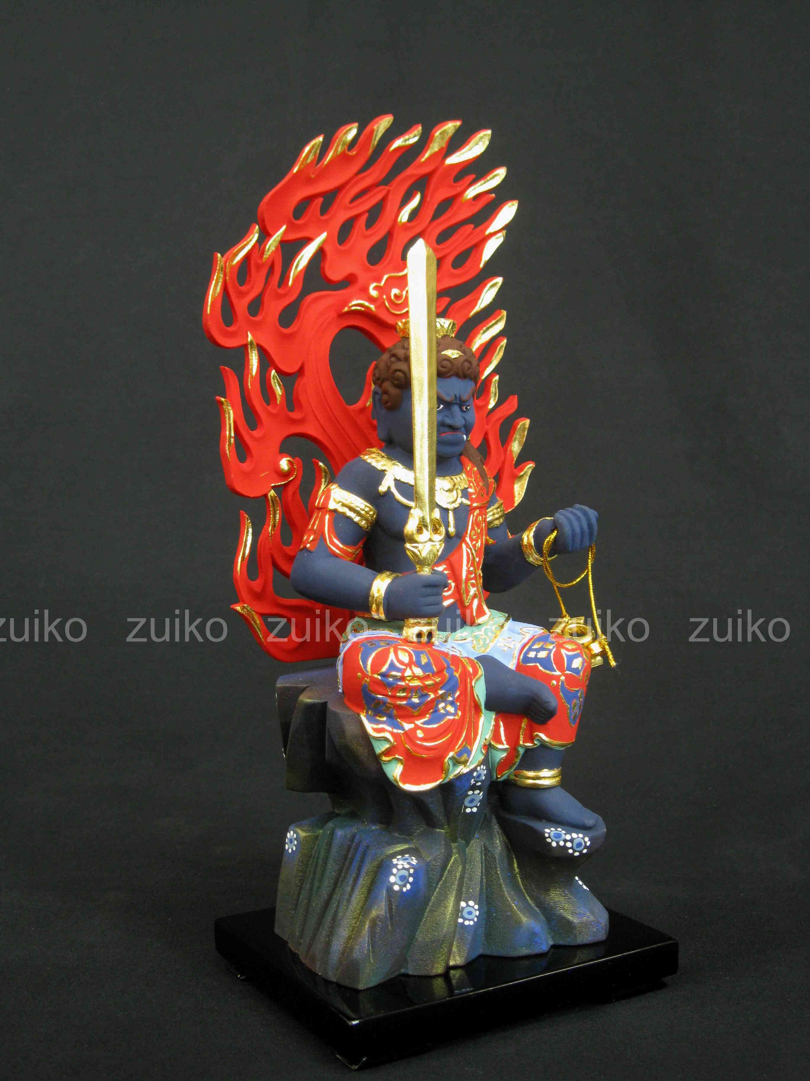 不動明王 極彩色 瑟々座火炎光背 割寸5寸 - Web Shop 浄光