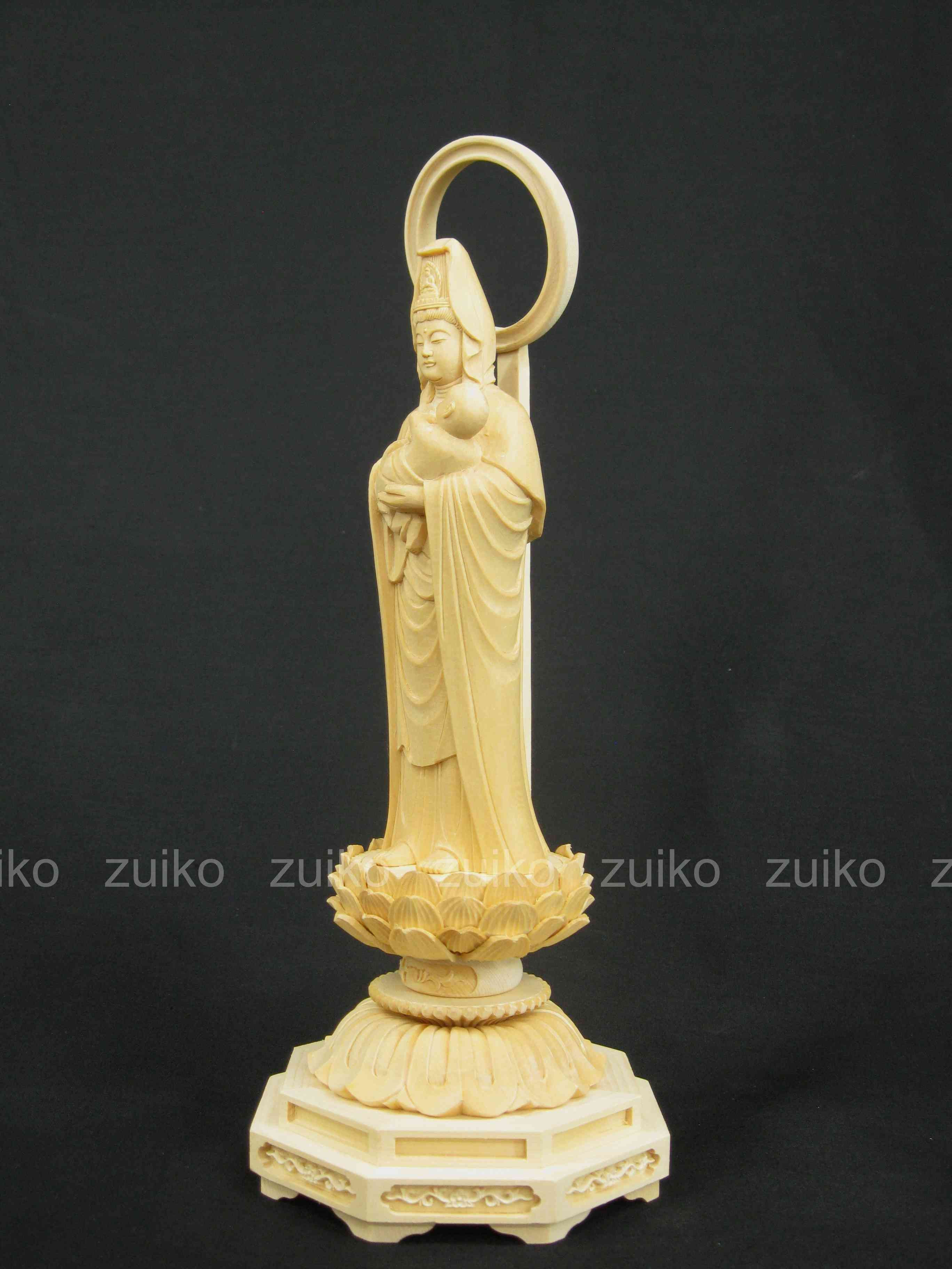 白衣観音 坐像 水晶 彫刻 台付 化粧箱付 白衣観音 立像 水晶 彫刻 台付 化粧箱付