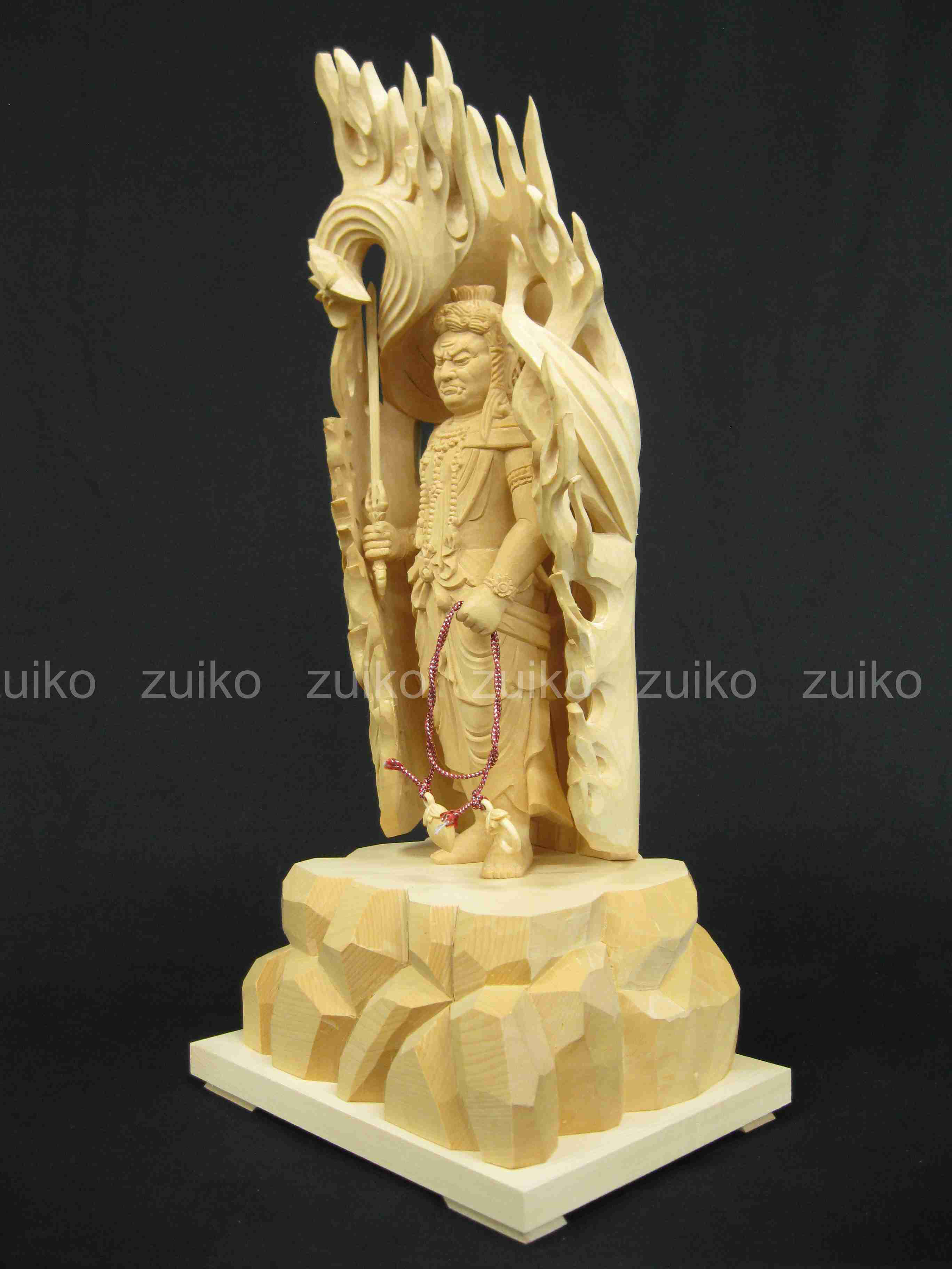 不動明王 桧淡彩切金 岩座箱台 割寸8寸 - Web Shop 浄光