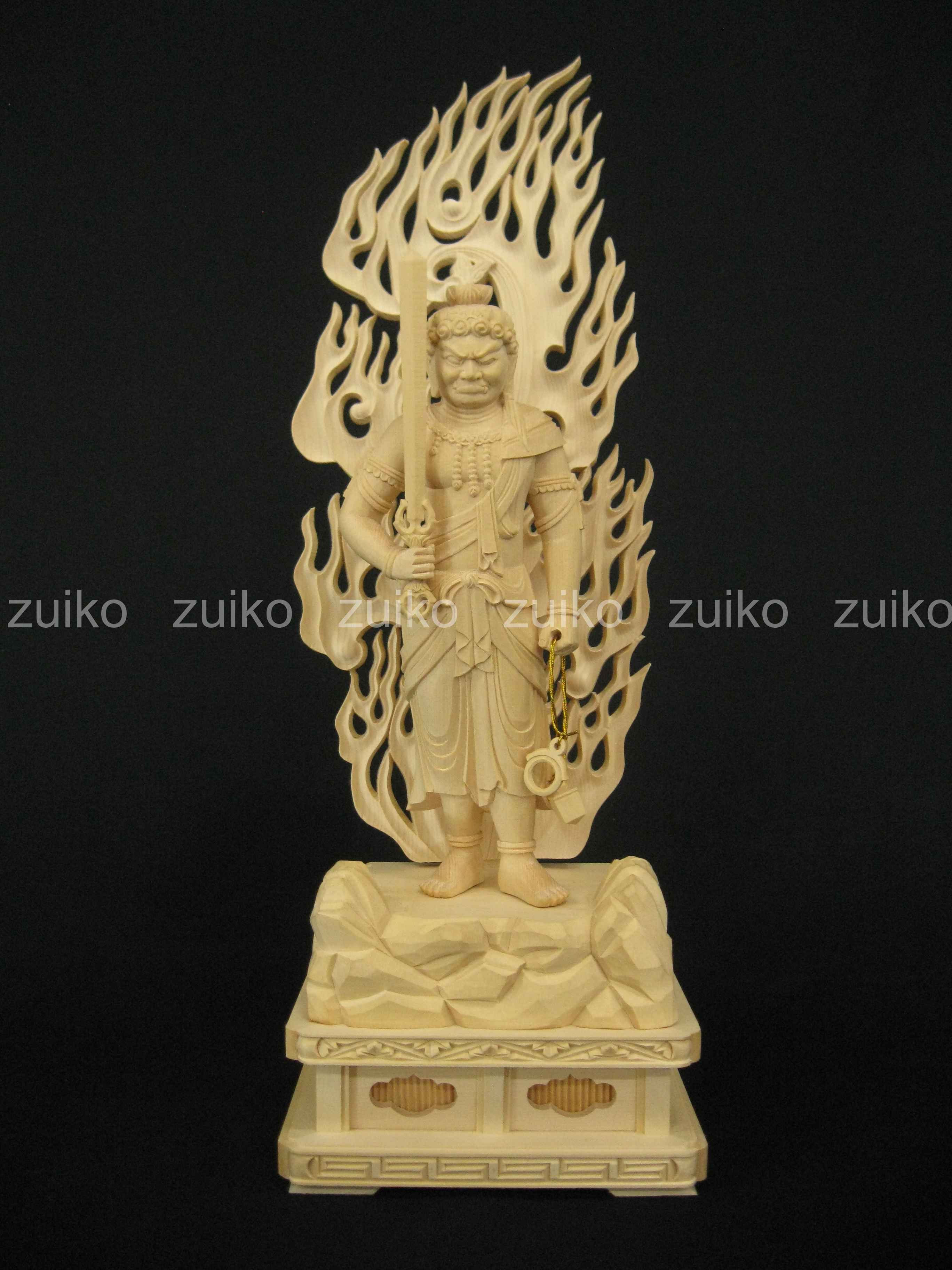 不動明王 桧淡彩切金 岩座箱台 割寸8寸 - Web Shop 浄光