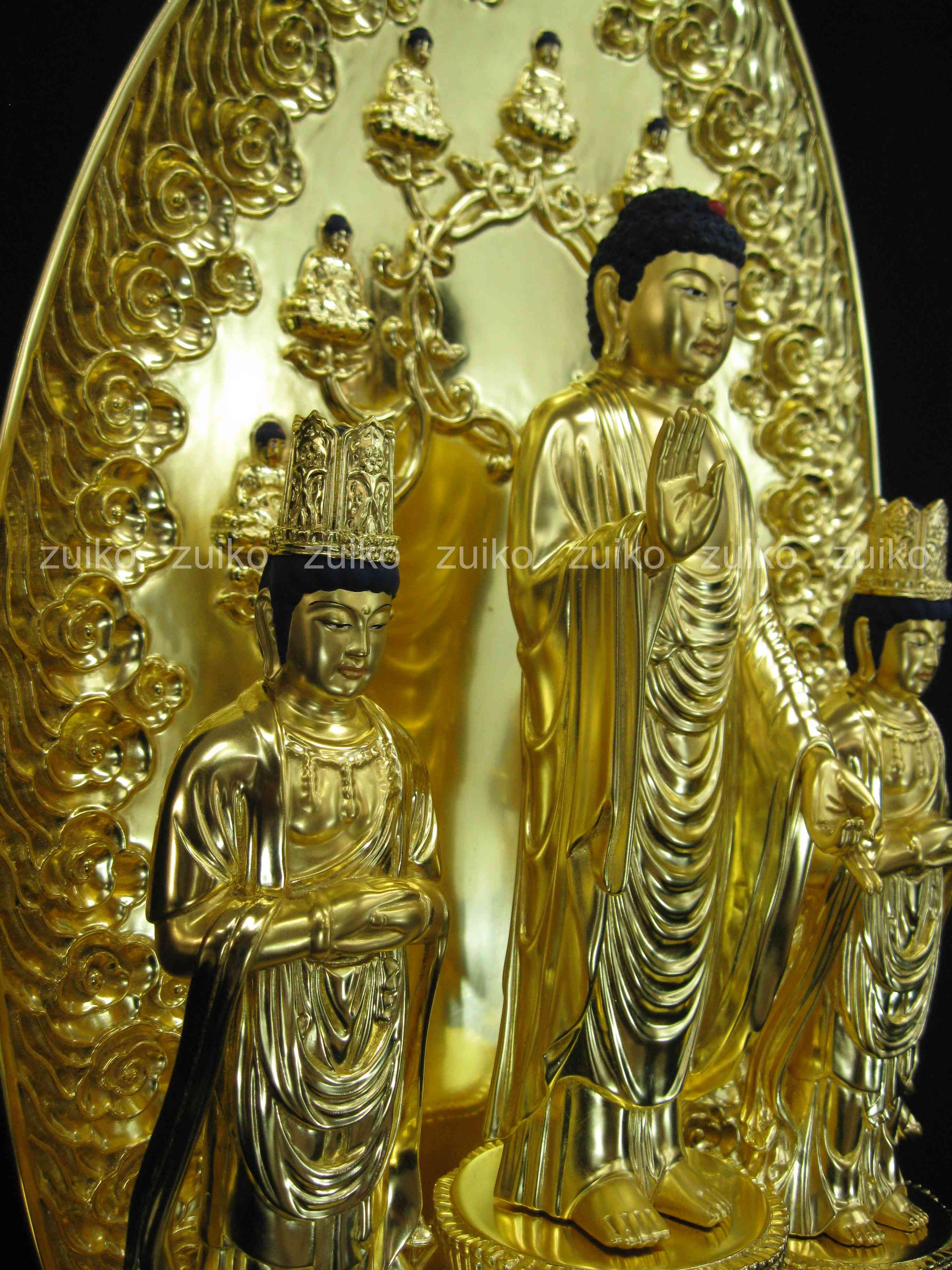 黄楊　２.５寸　薬師如来　仏像 032 仏像【檜製六角台飛天光背：薬師如来2.0寸＋柘植製十二神将2.4寸 全13