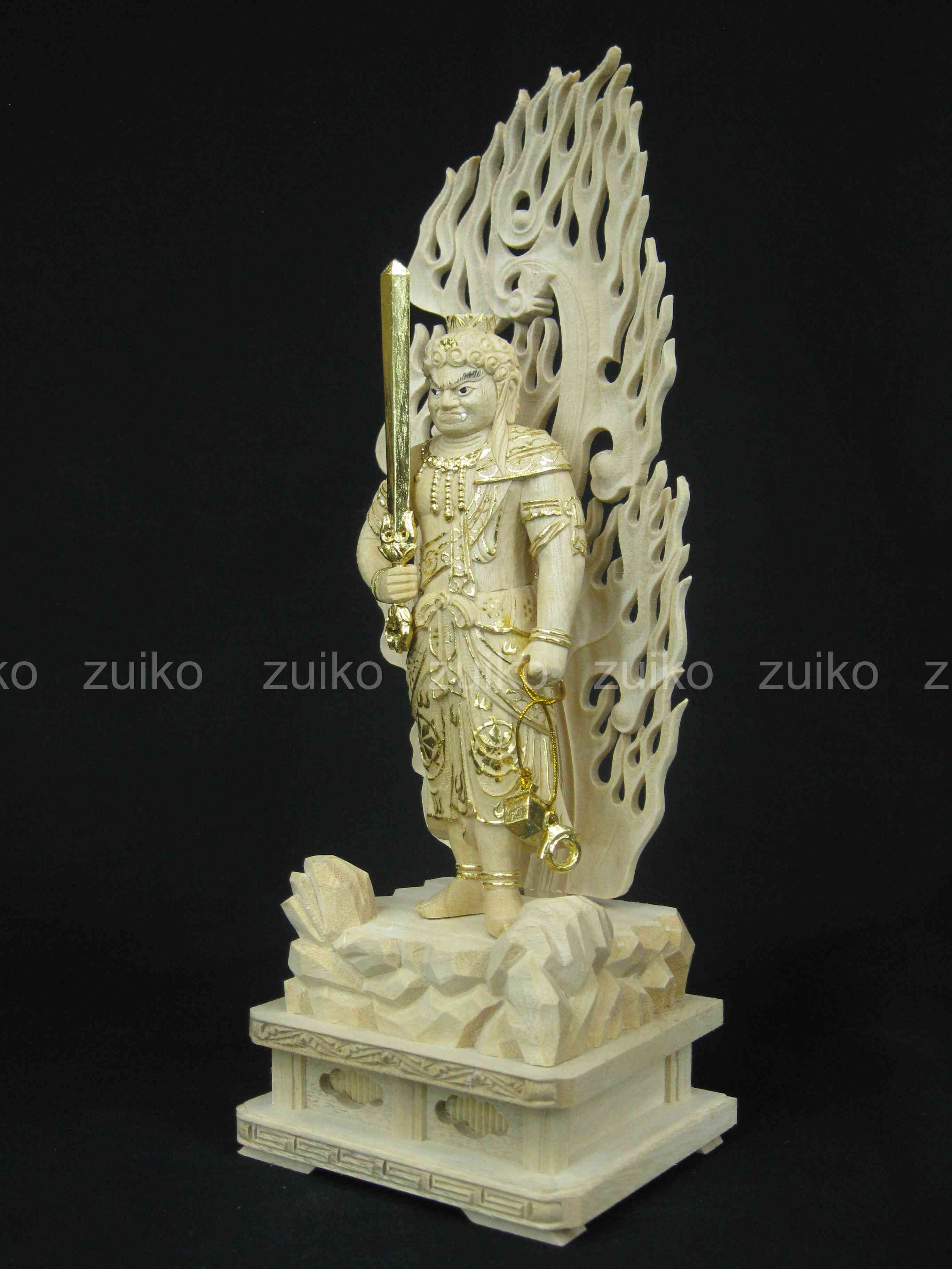 不動三尊 極彩色 岩座箱台 割寸1尺 - Web Shop 浄光