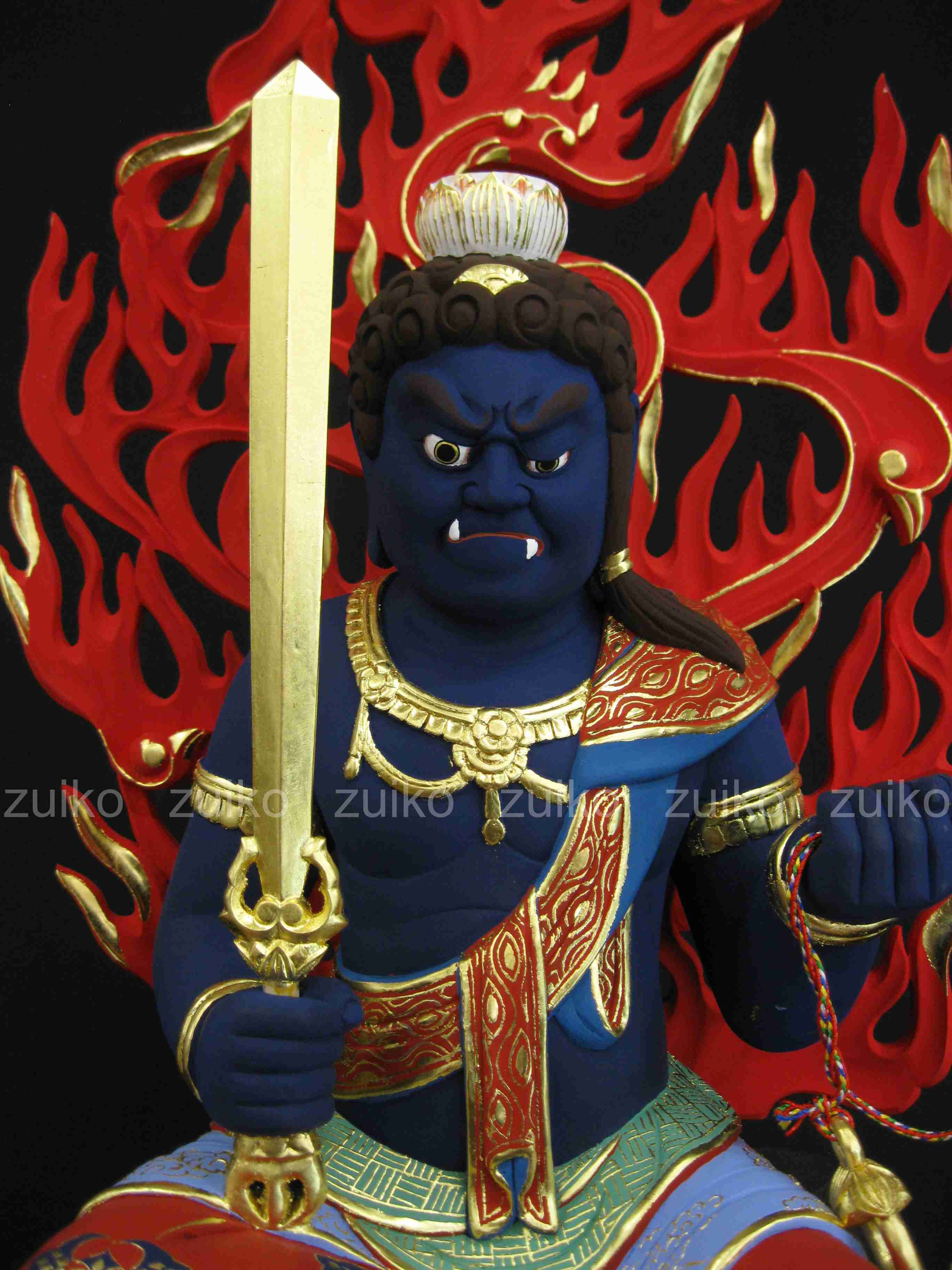 不動明王 桧切金 半跏座火炎光背 割寸7寸 Web Shop 浄光