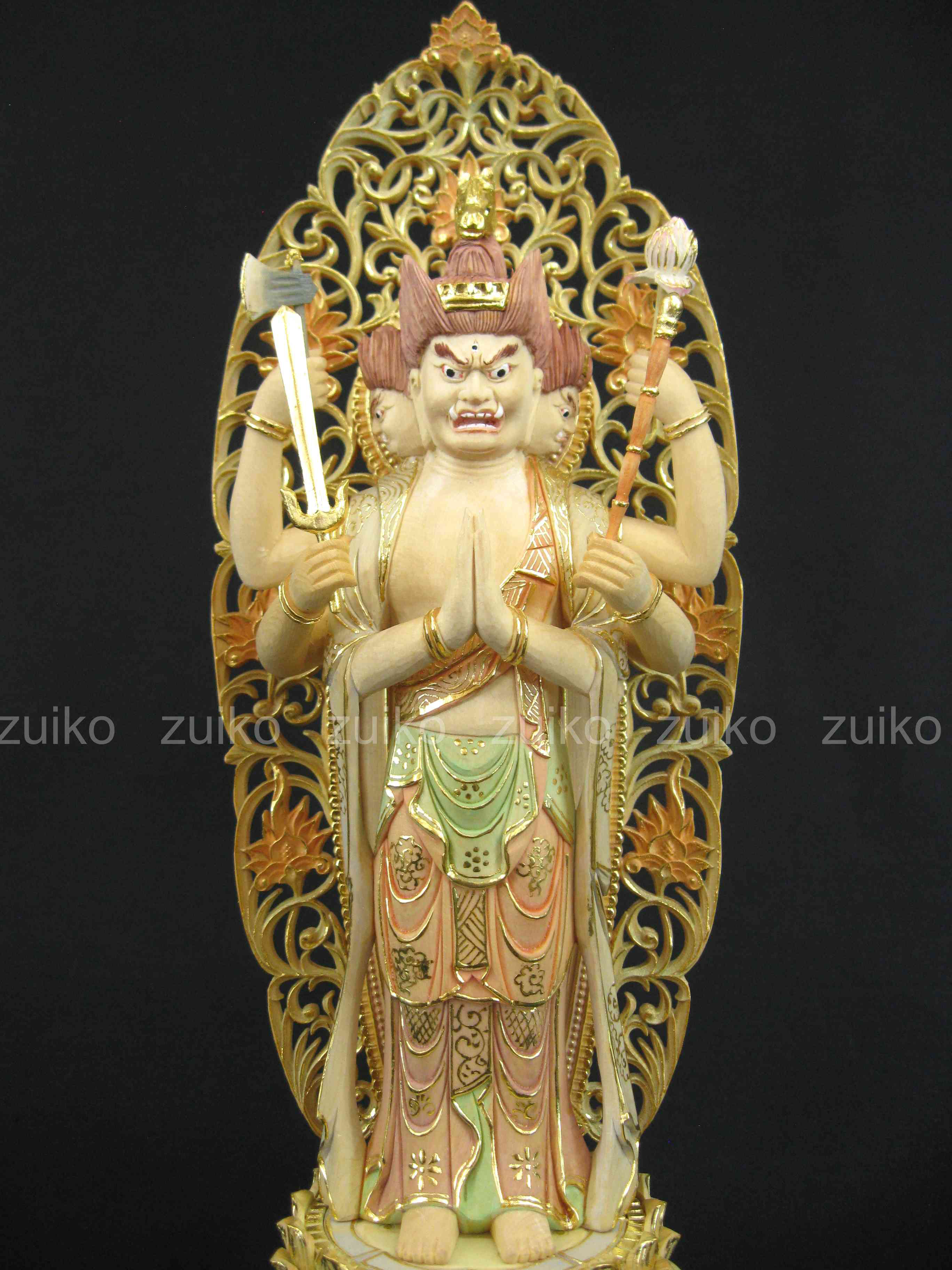 馬頭観音 桧 低八角台座 割寸1尺 - Web Shop 浄光 馬頭観音 桧 低八角台座 割寸1尺 - Web Shop 浄光