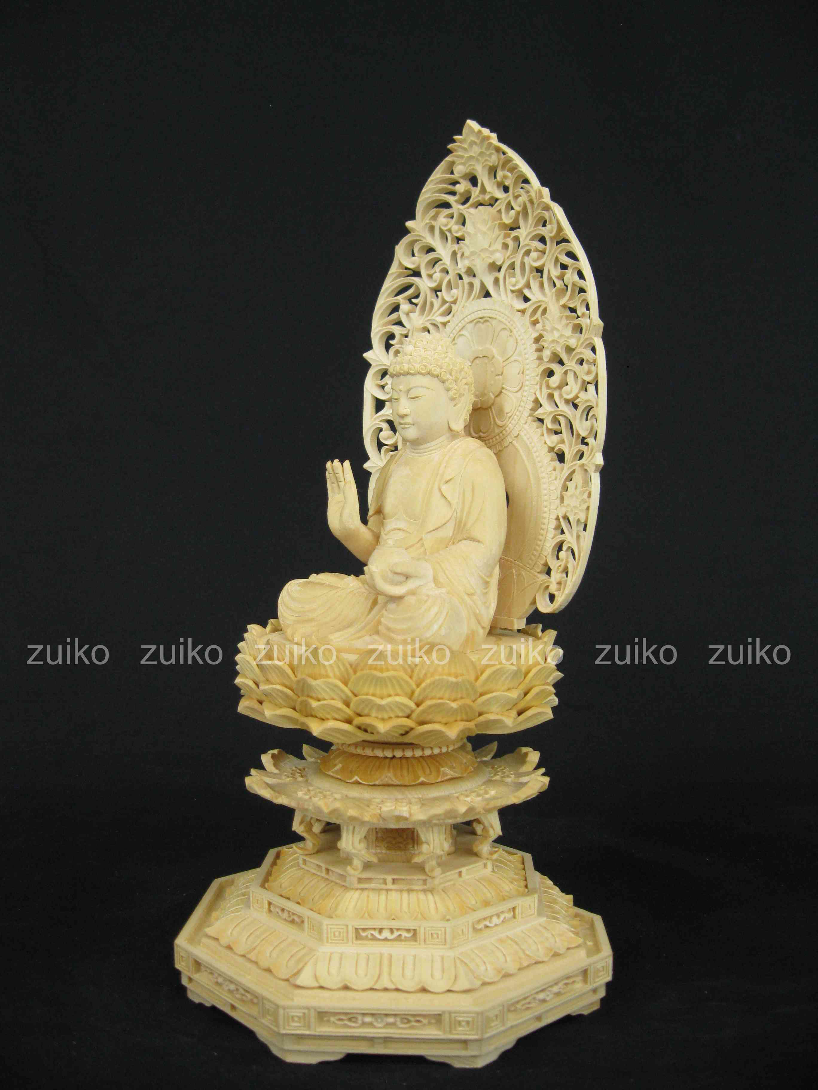 薬師如来 桧淡彩切金 八角台座 割寸5寸 - Web Shop 浄光