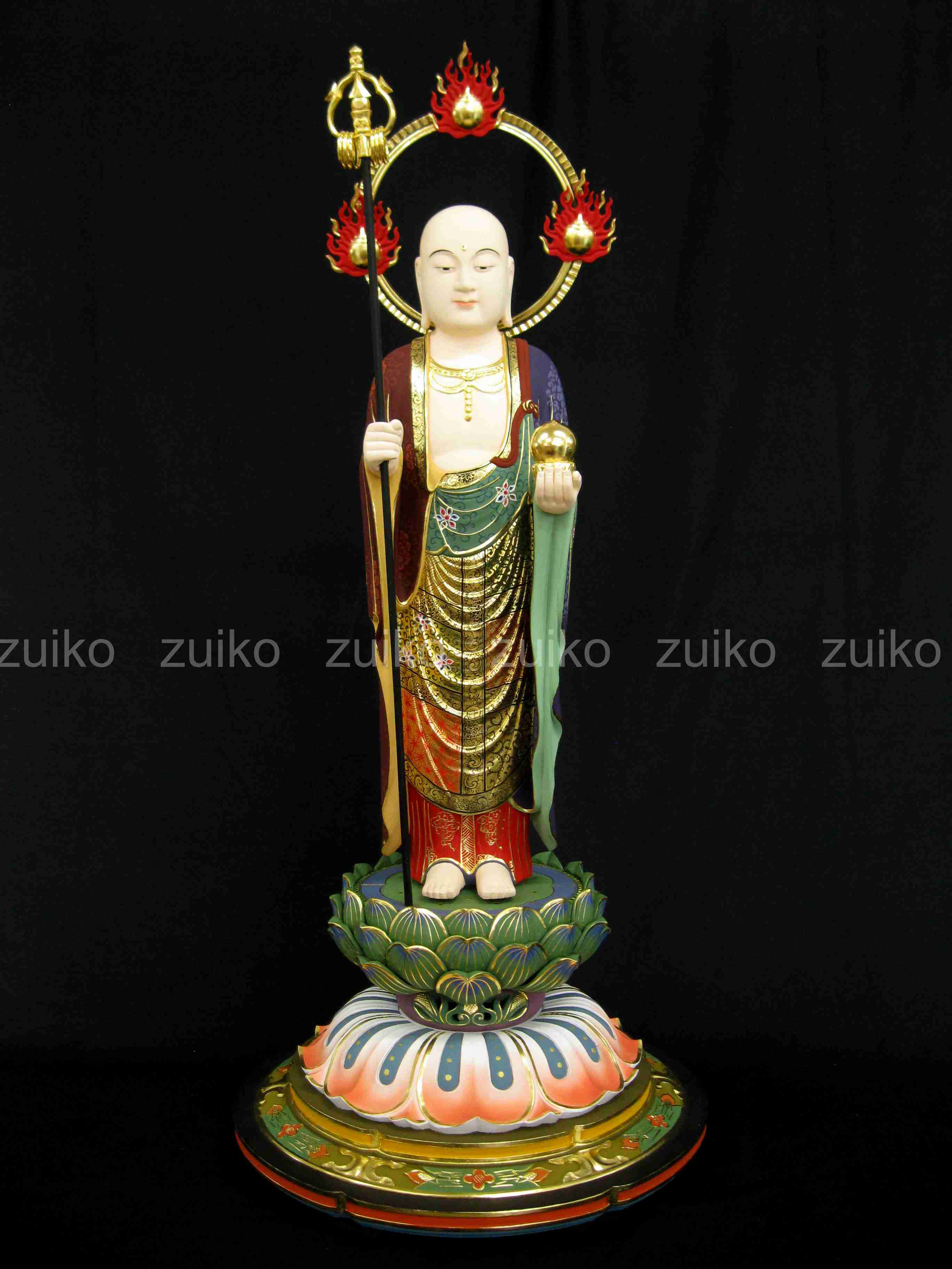 珍品 地蔵菩薩 立像 地蔵菩薩像 蓮華丸台座 仏教供養仏 LL