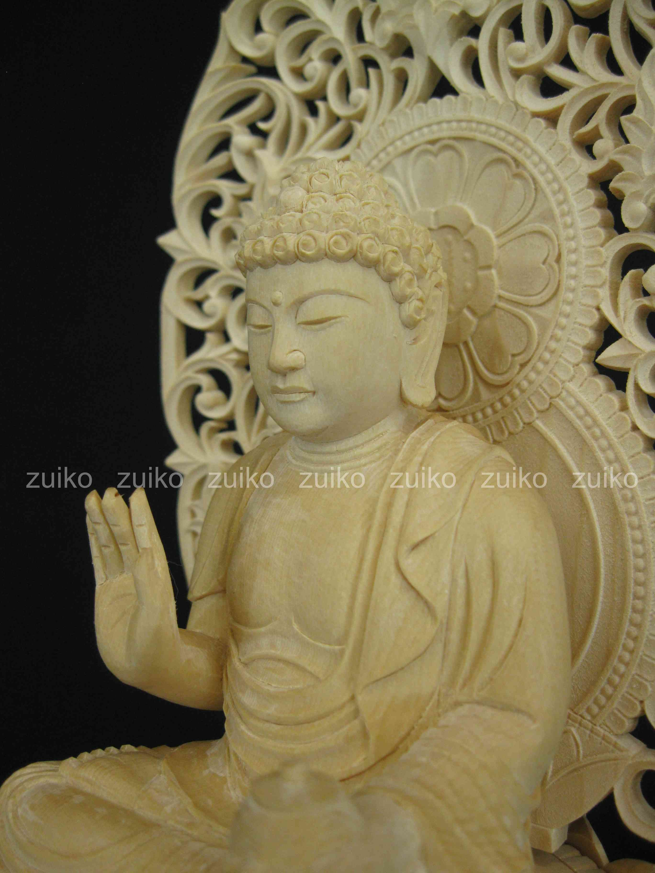 薬師如来 桧淡彩切金 八角台座 割寸5寸 - Web Shop 浄光