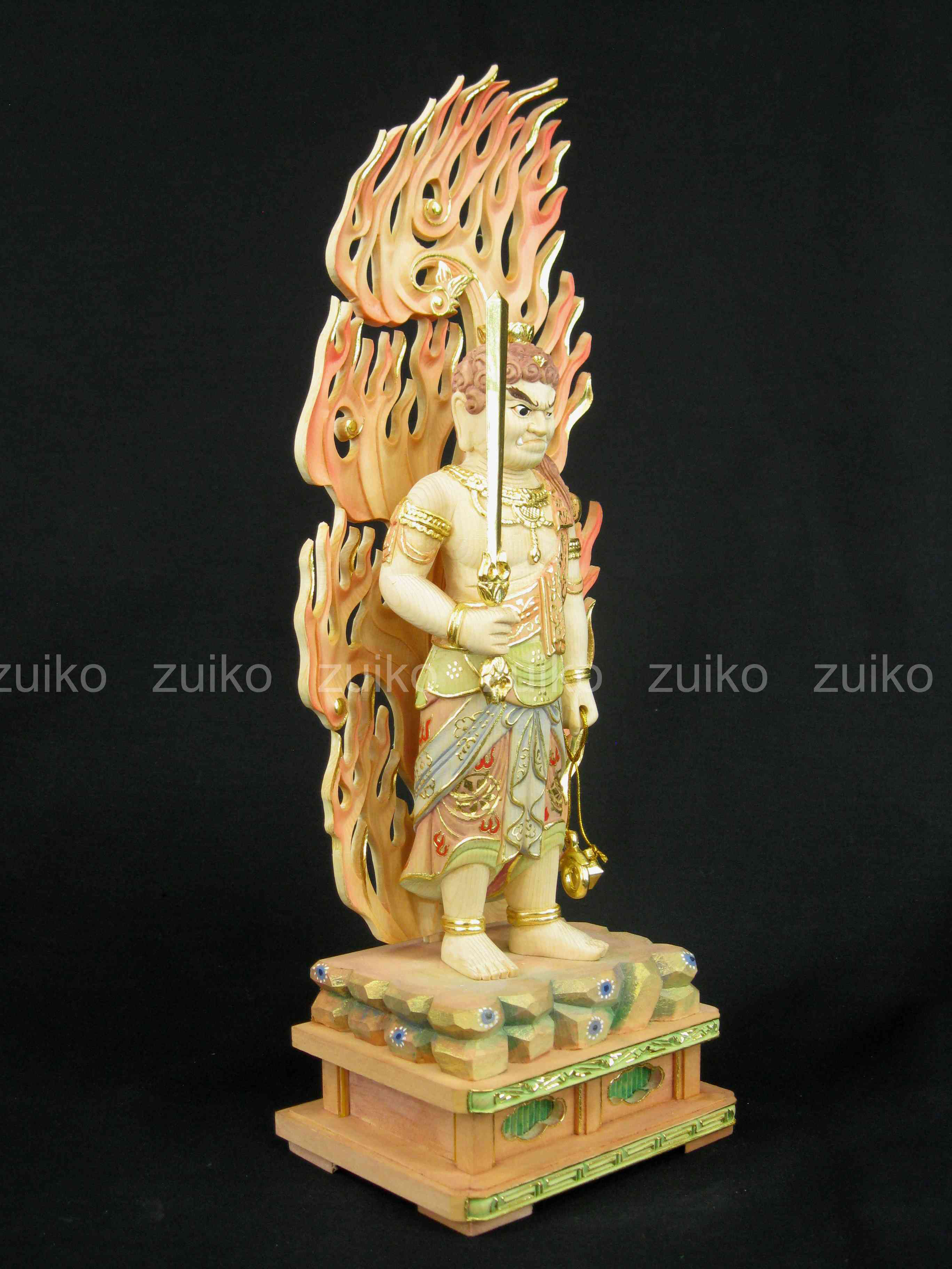 不動三尊 極彩色 岩座箱台 割寸1尺 - Web Shop 浄光