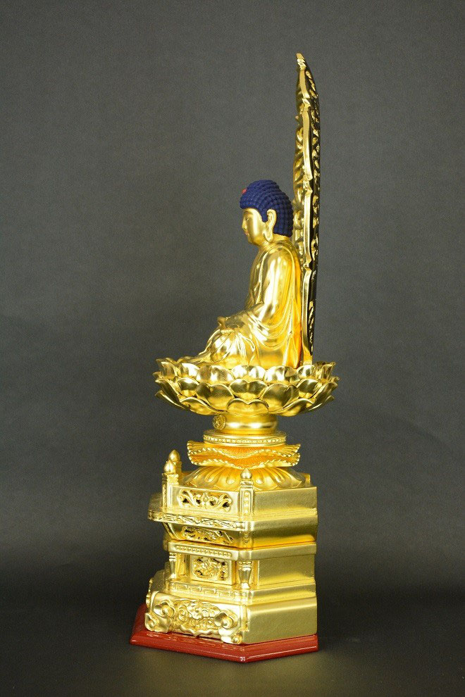 座釈迦如来 金箔肌粉 六角台座 唐草光背 - Web Shop 浄光