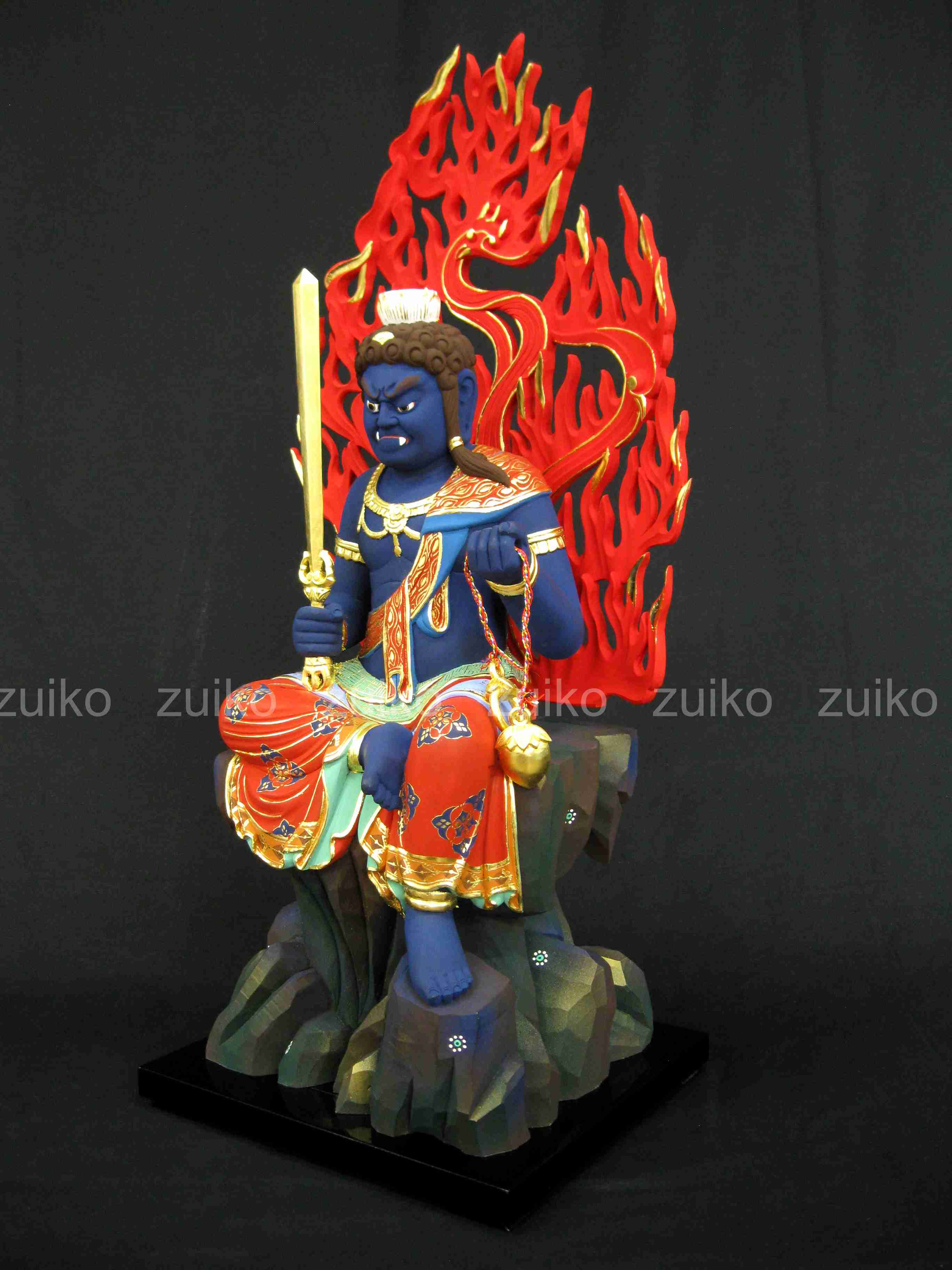 不動明王 桧切金 半跏座火炎光背 割寸7寸 - Web Shop 浄光