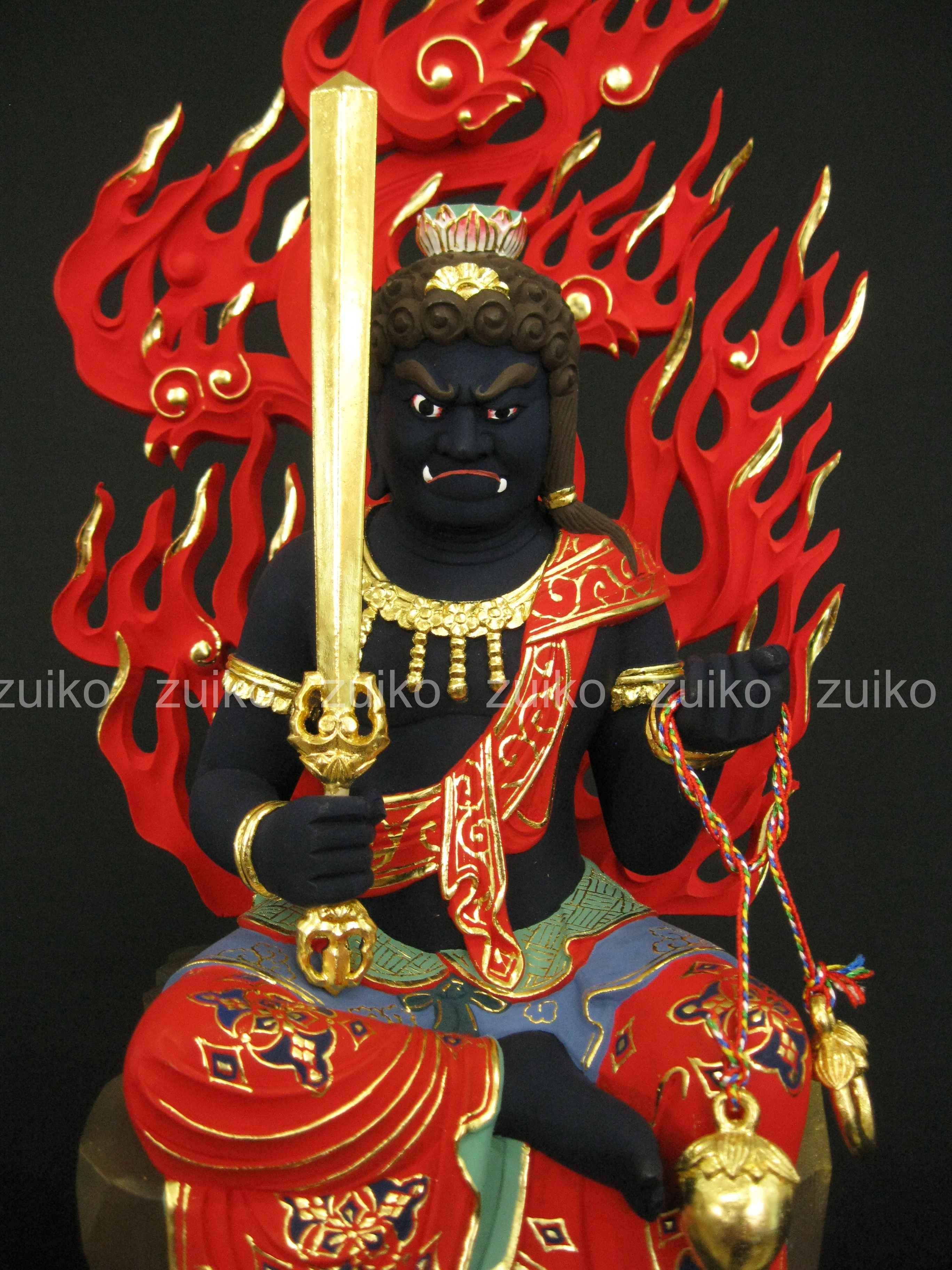 不動明王 桧 半跏座火炎光背 割寸5寸 Web Shop 浄光
