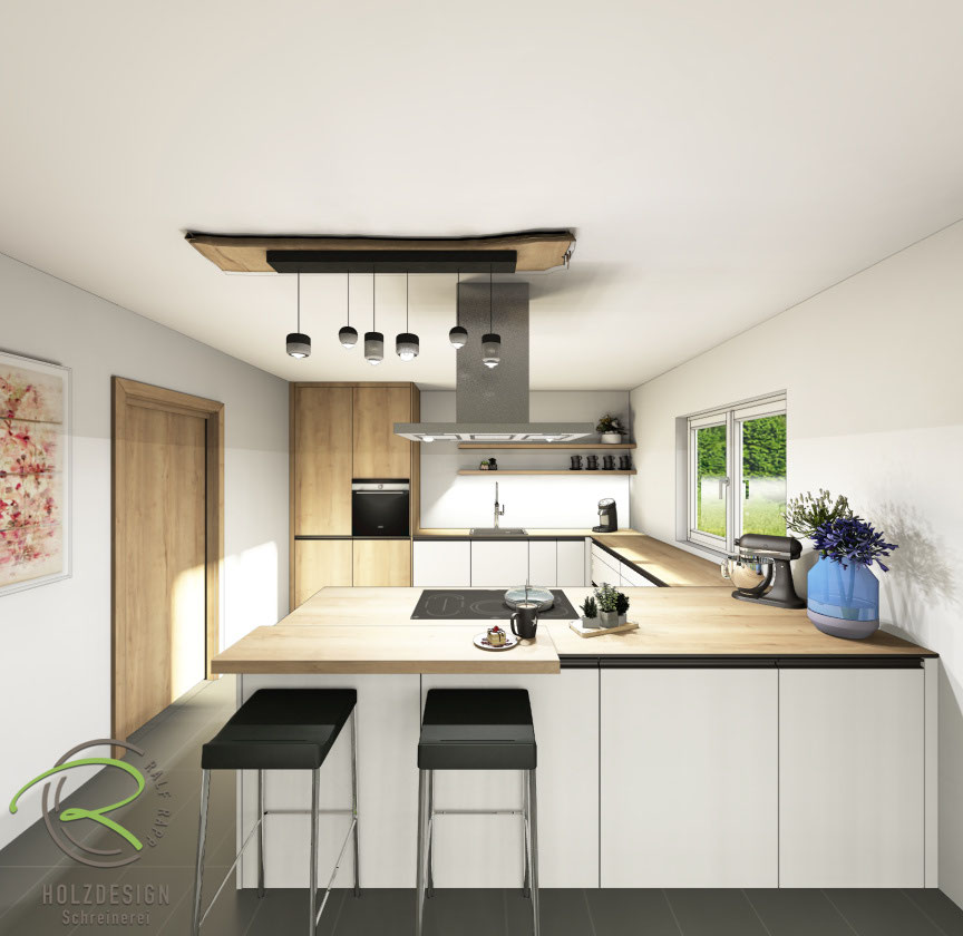 U-Form Küche mit Kochinsel - Holzdesign Rapp