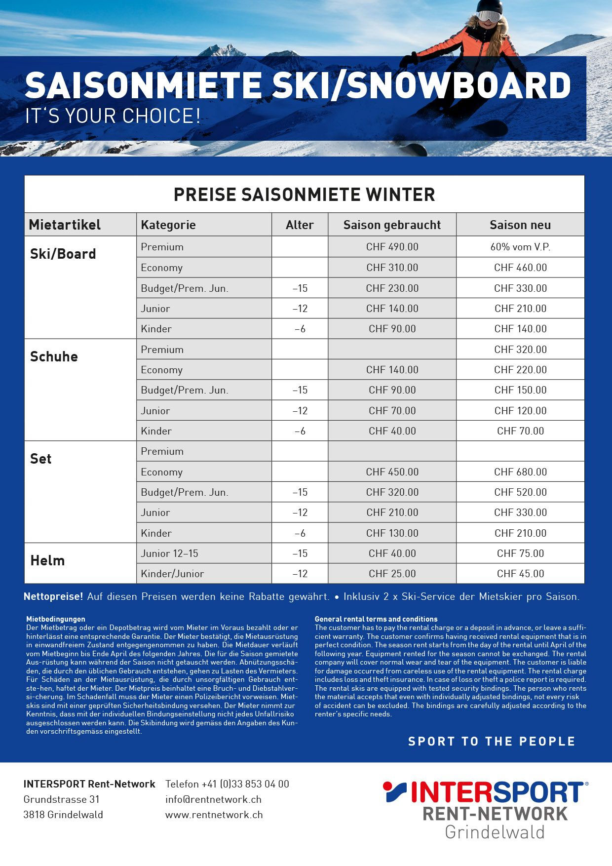 PREISLISTEN Intersport Grindelwald Bike Rental