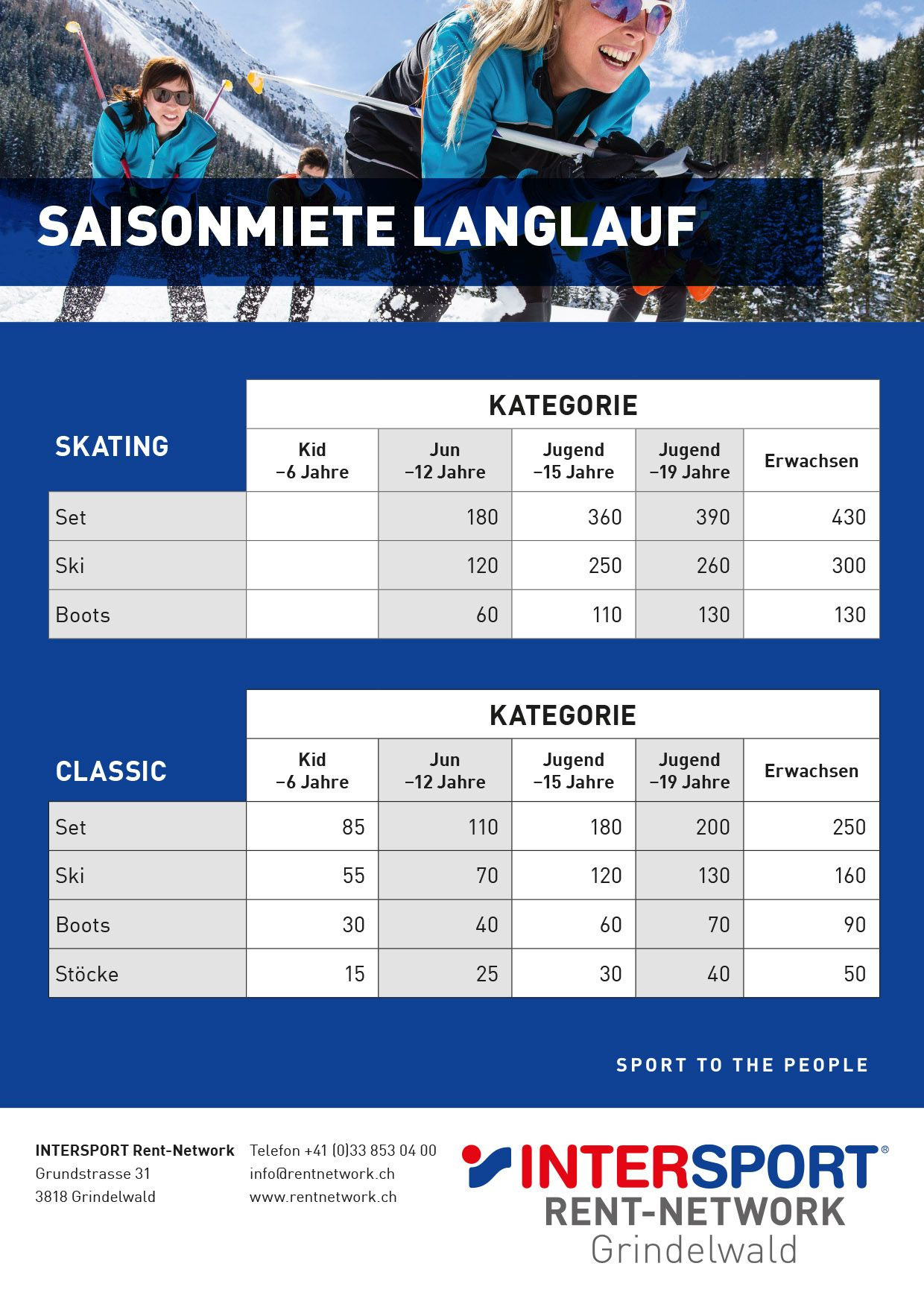 PREISLISTEN Intersport Grindelwald Bike Rental