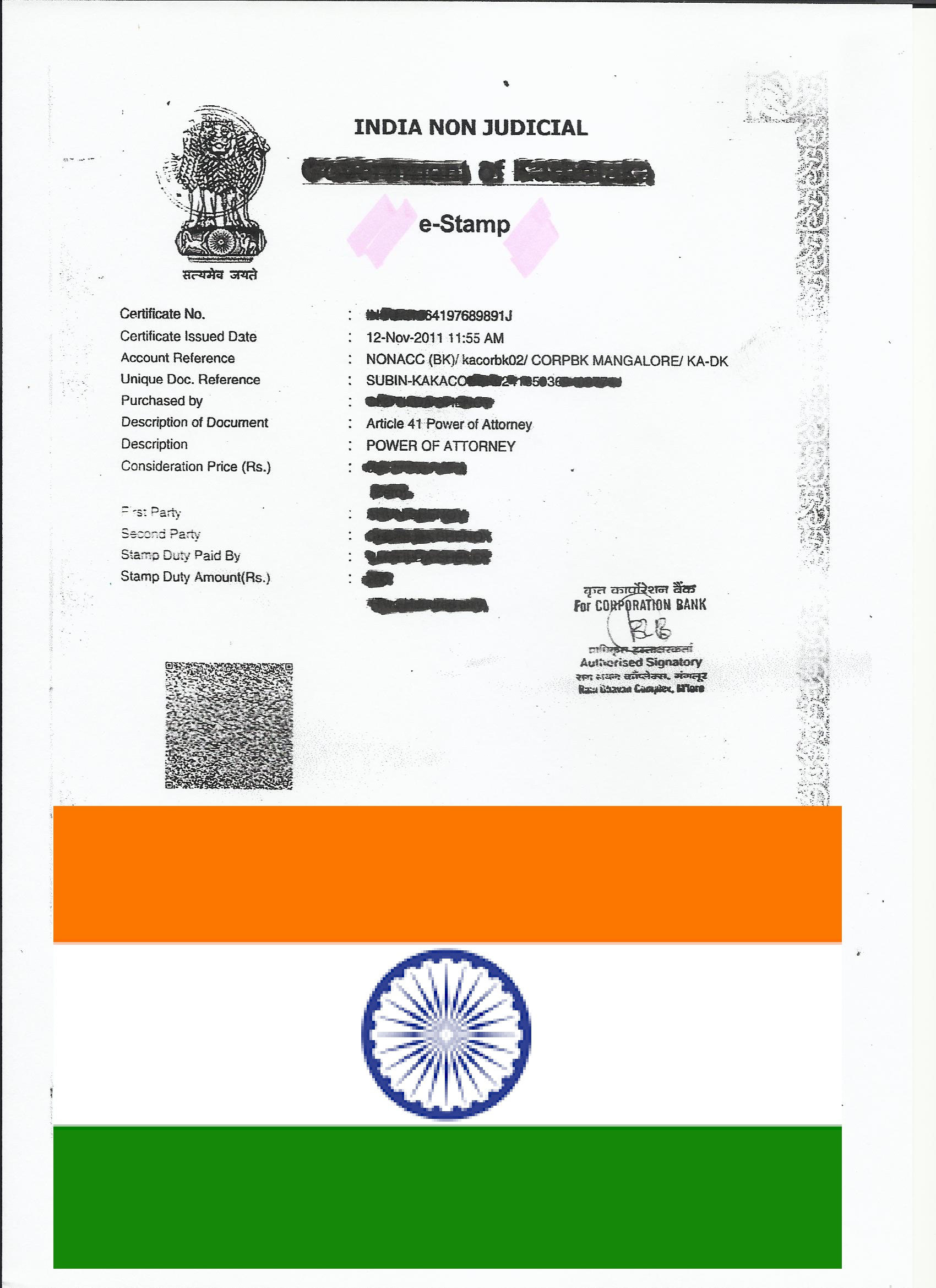 power of attorney for indian embassy
