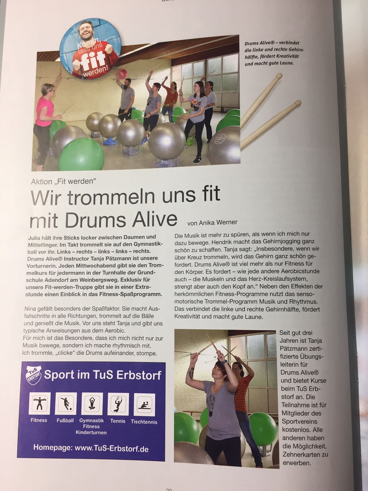 Drums Alive® in der aktuellen Ausgabe vom Benefit tuserbstorfs seite!