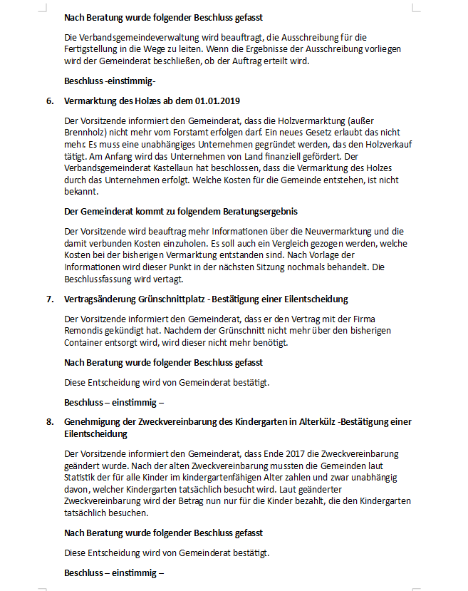 Niederschrift Von Der Gemeinderatssitzung Vom 07062018