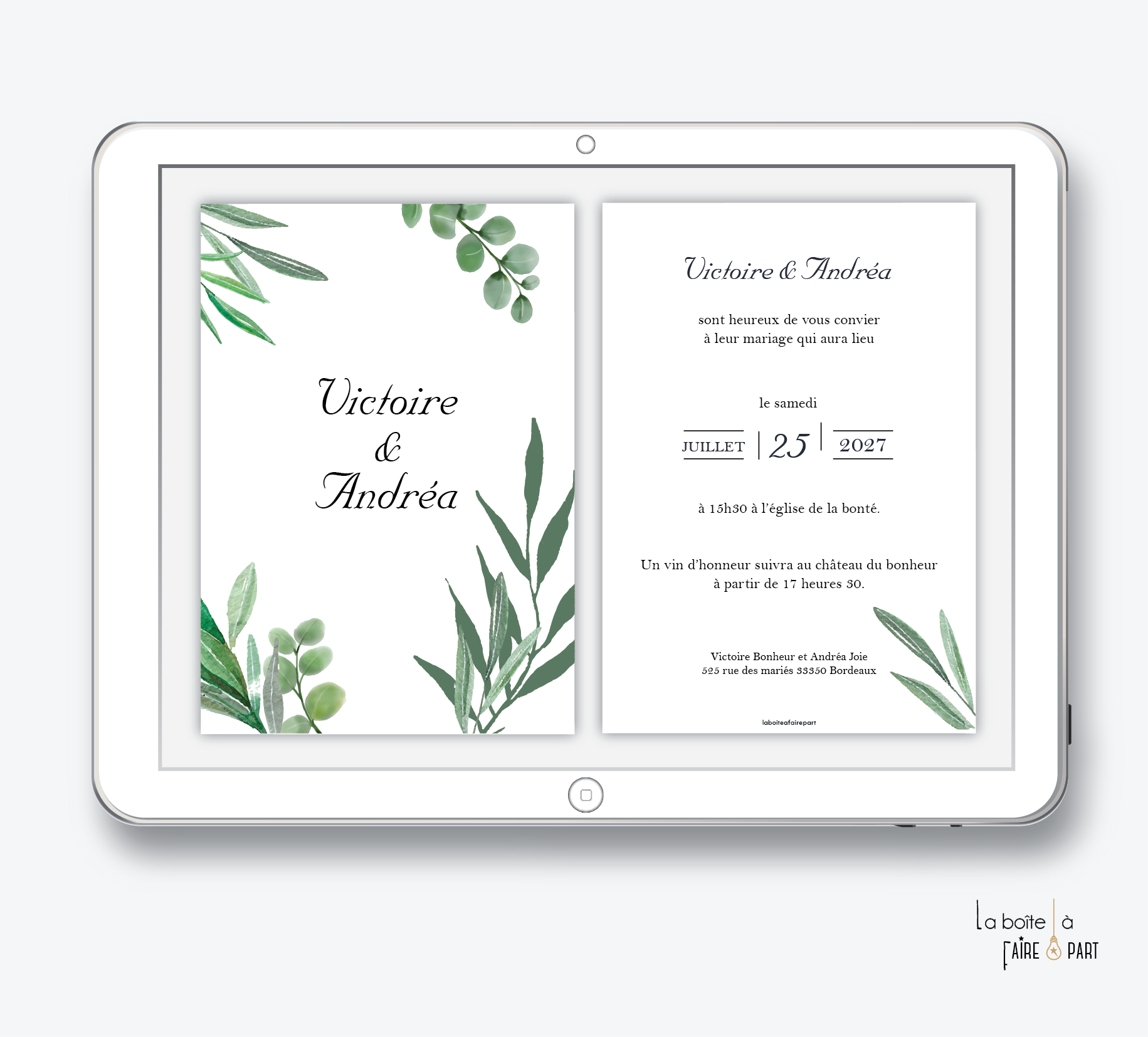 faire part mariage TENDRE VEGETAL numérique ou numérique Animé Fairepart naissance, faire
