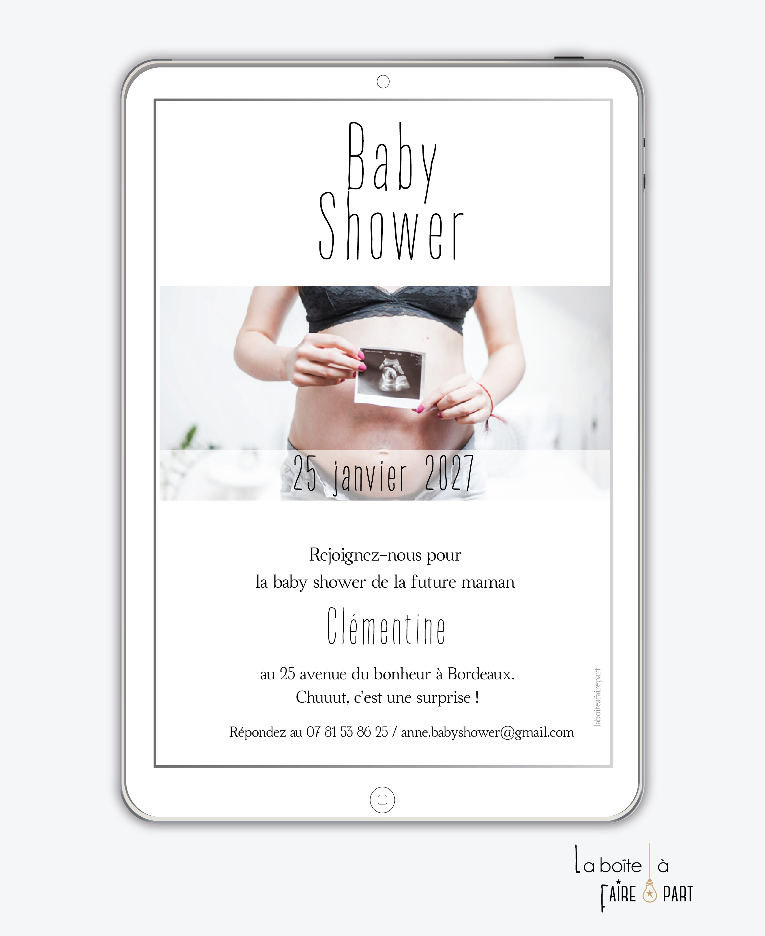 Invitation Baby Shower numérique/ Digital SIMPLICITÉ Fairepart