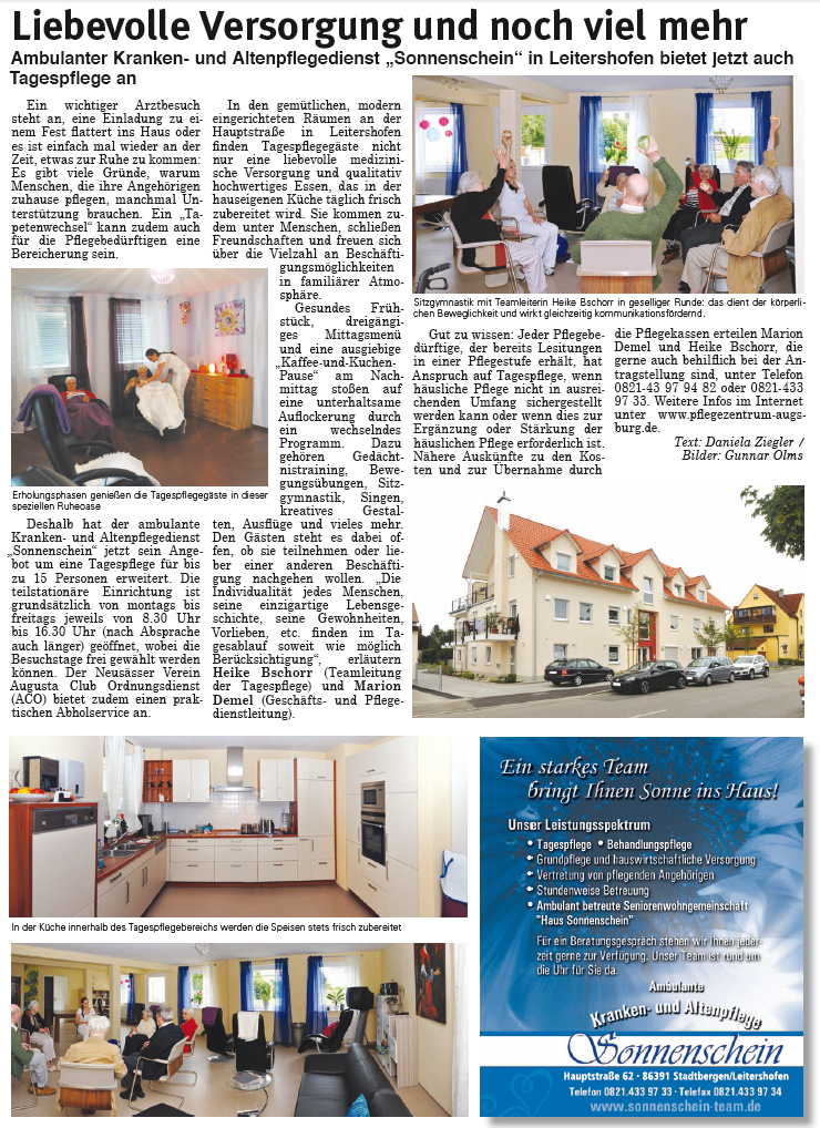 Presse Tagespflege - pflegezentrum-augsburg.de || sonnenschein-team.de