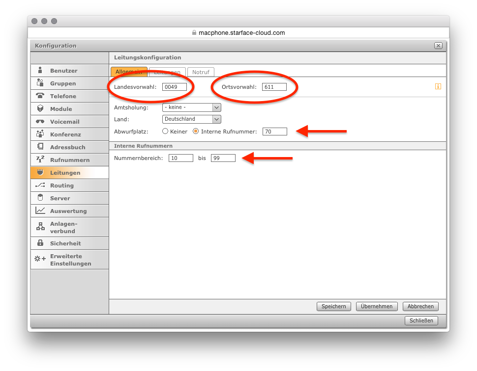 Rufnummern in der STARFACE CLOUD einrichten - macphone.de - STARFACE in der Cloud