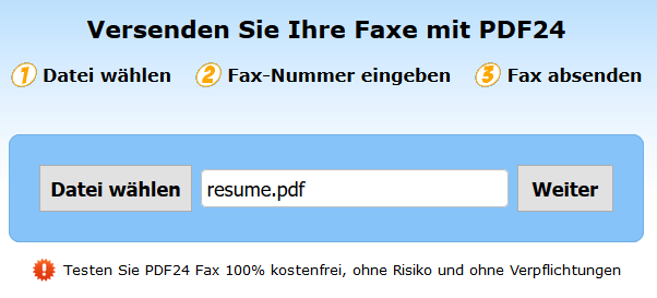 Fax versenden kostenlos - mit PDF24 Creator gratis faxen - das kwoxt!